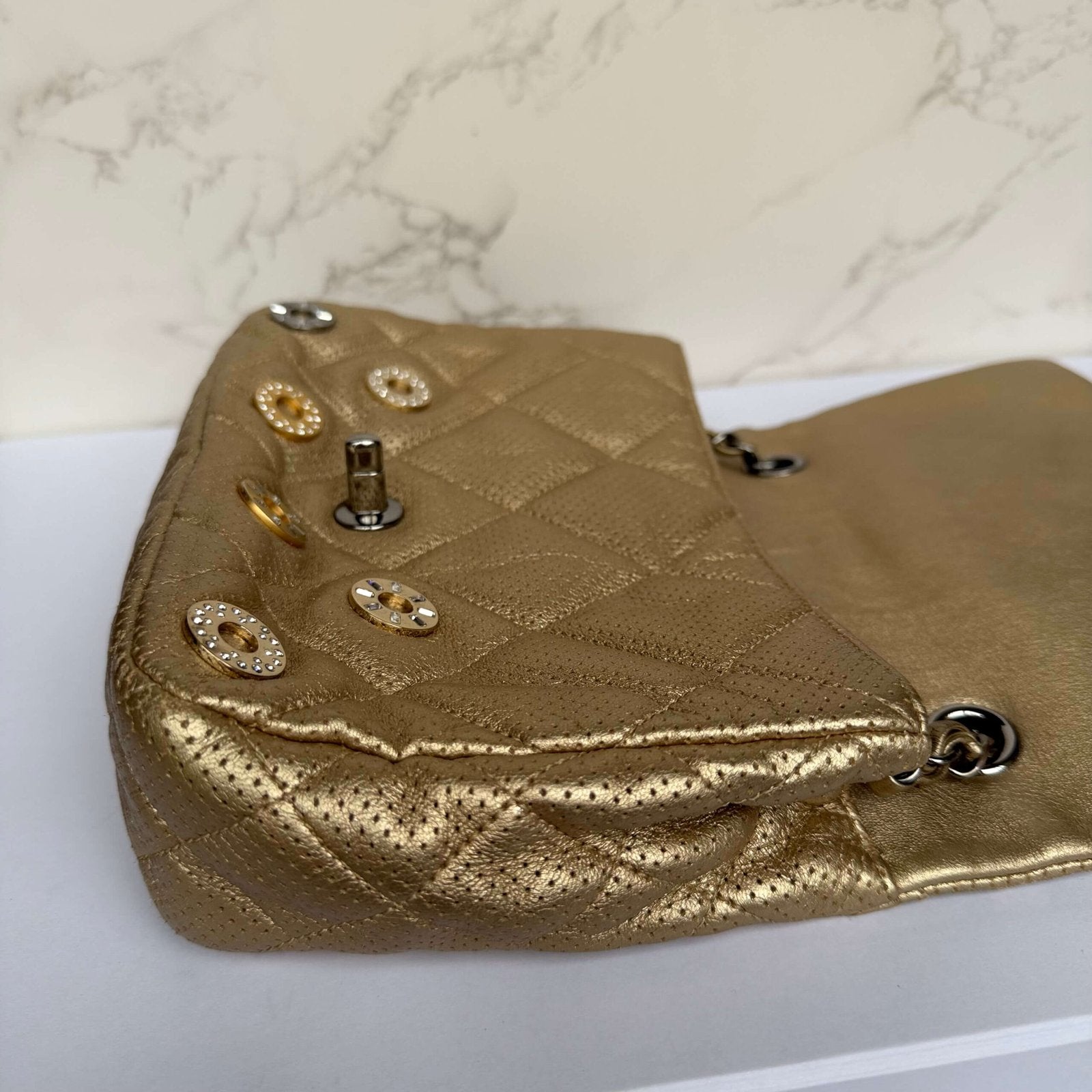 Chanel perforated lambskin metallic