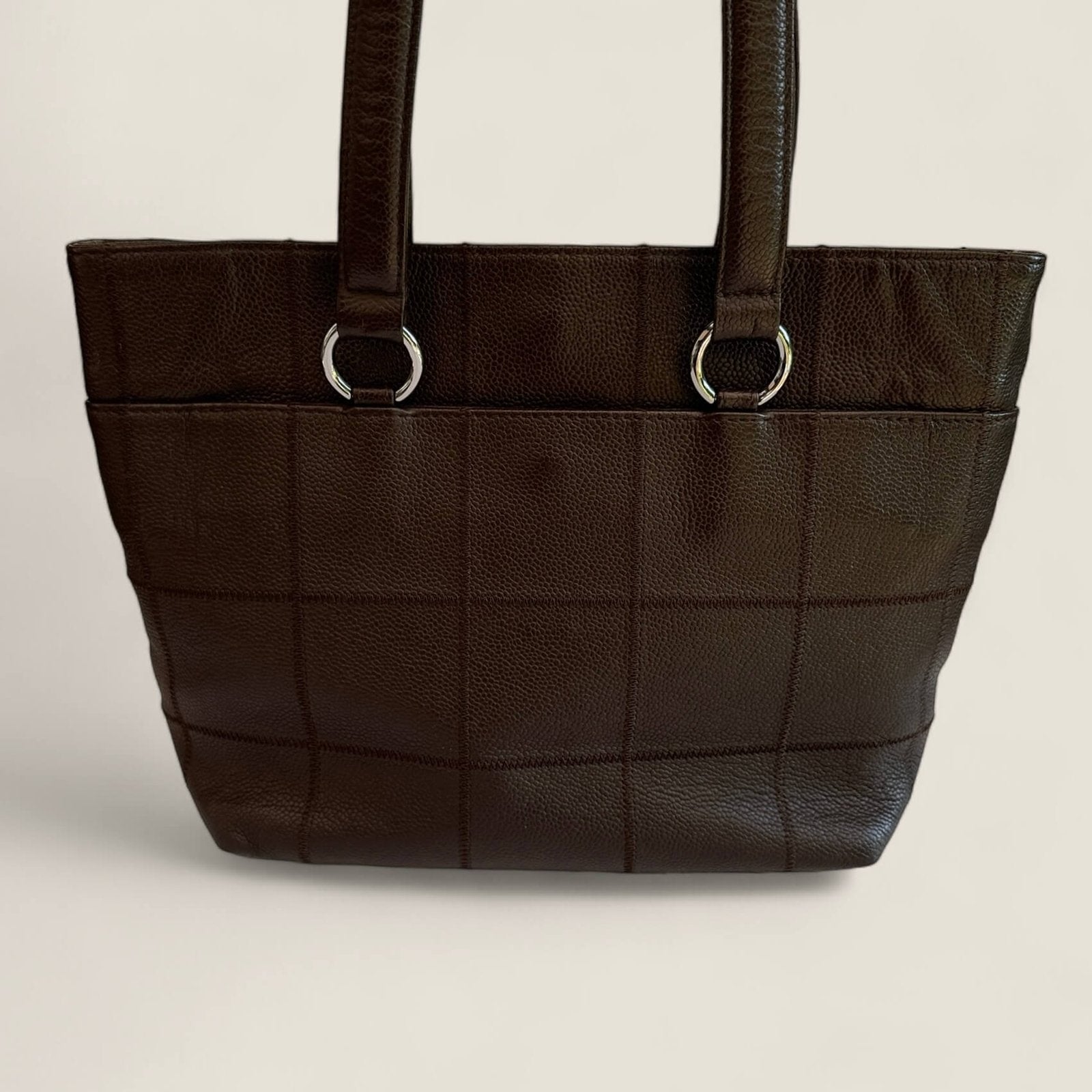 Chanel preloved chocolate bar lined shopper bag 2004- 2005