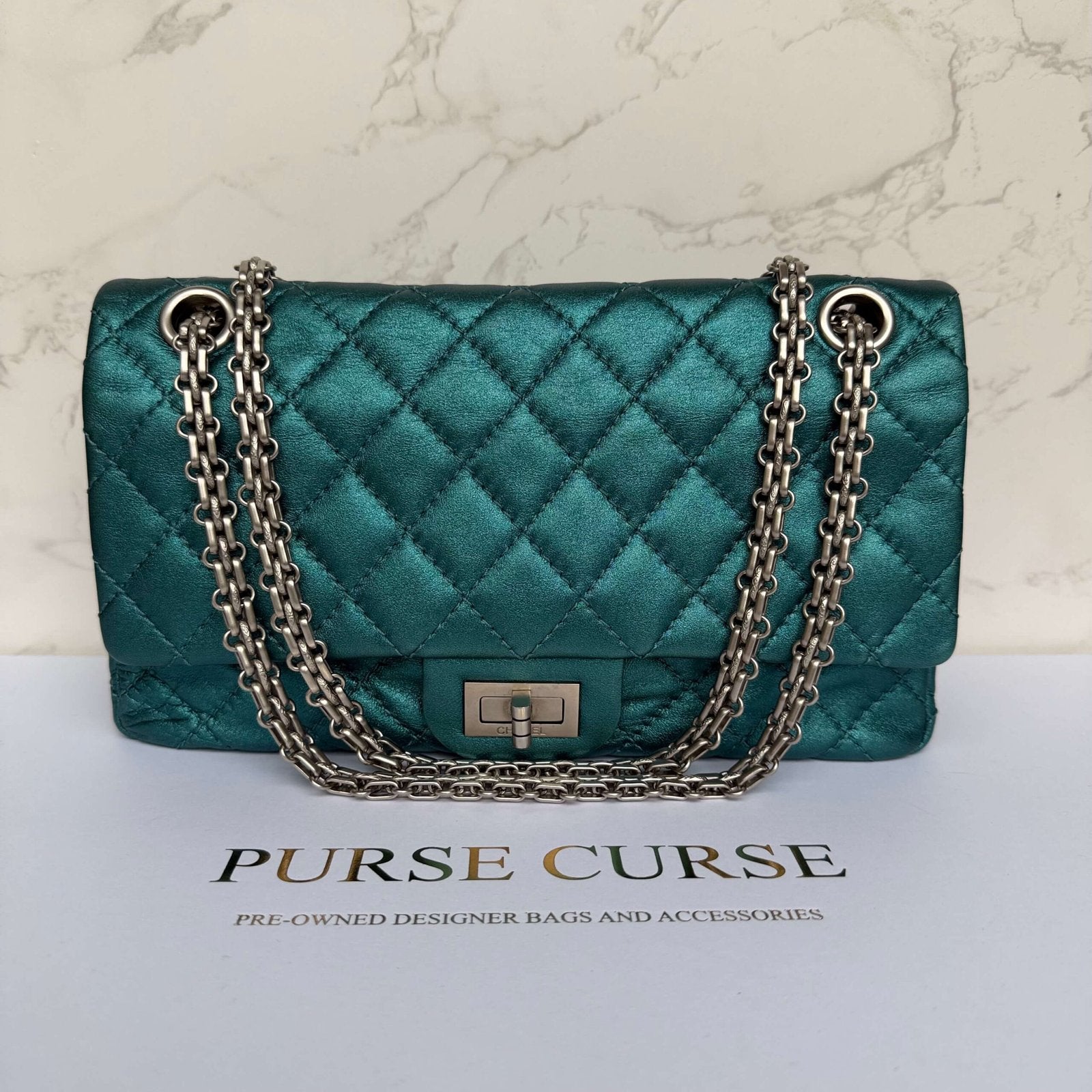 Chanel reissue 225 metallic blauw - pre-owned