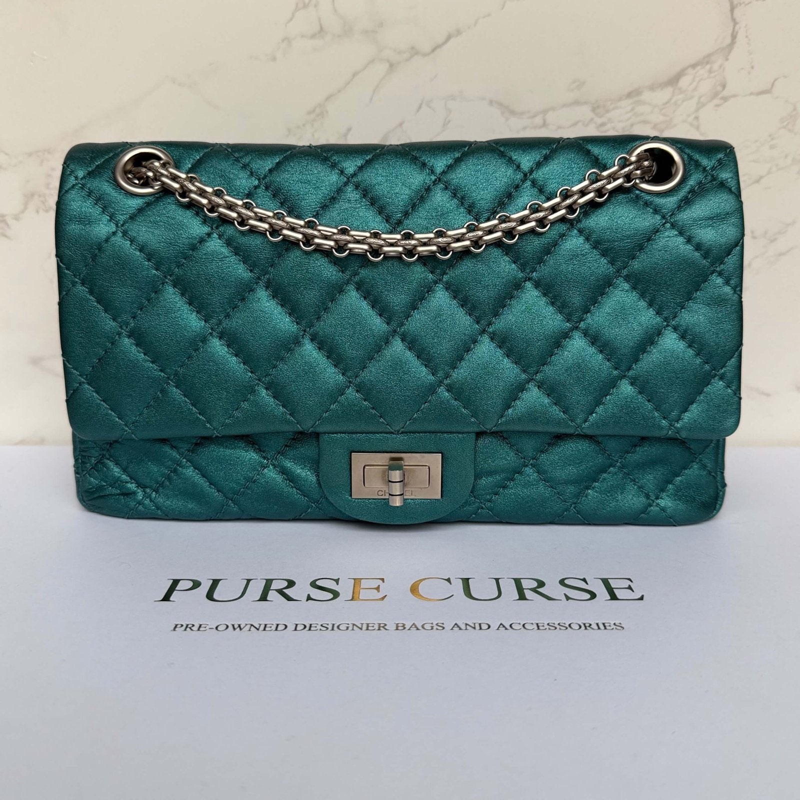 Chanel reissue metallic blauw zilveren hardware