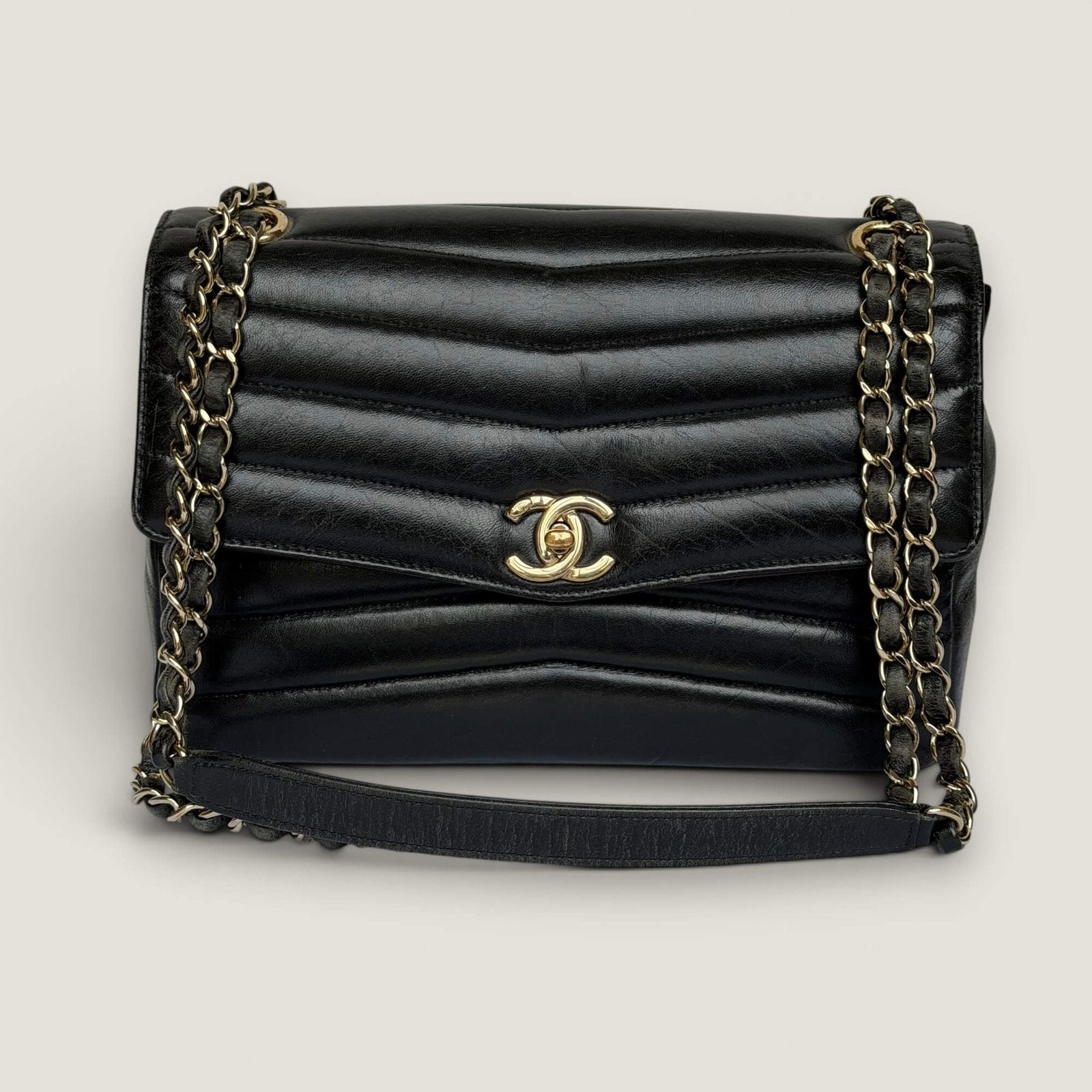 Chanel reversed chevron flap bag