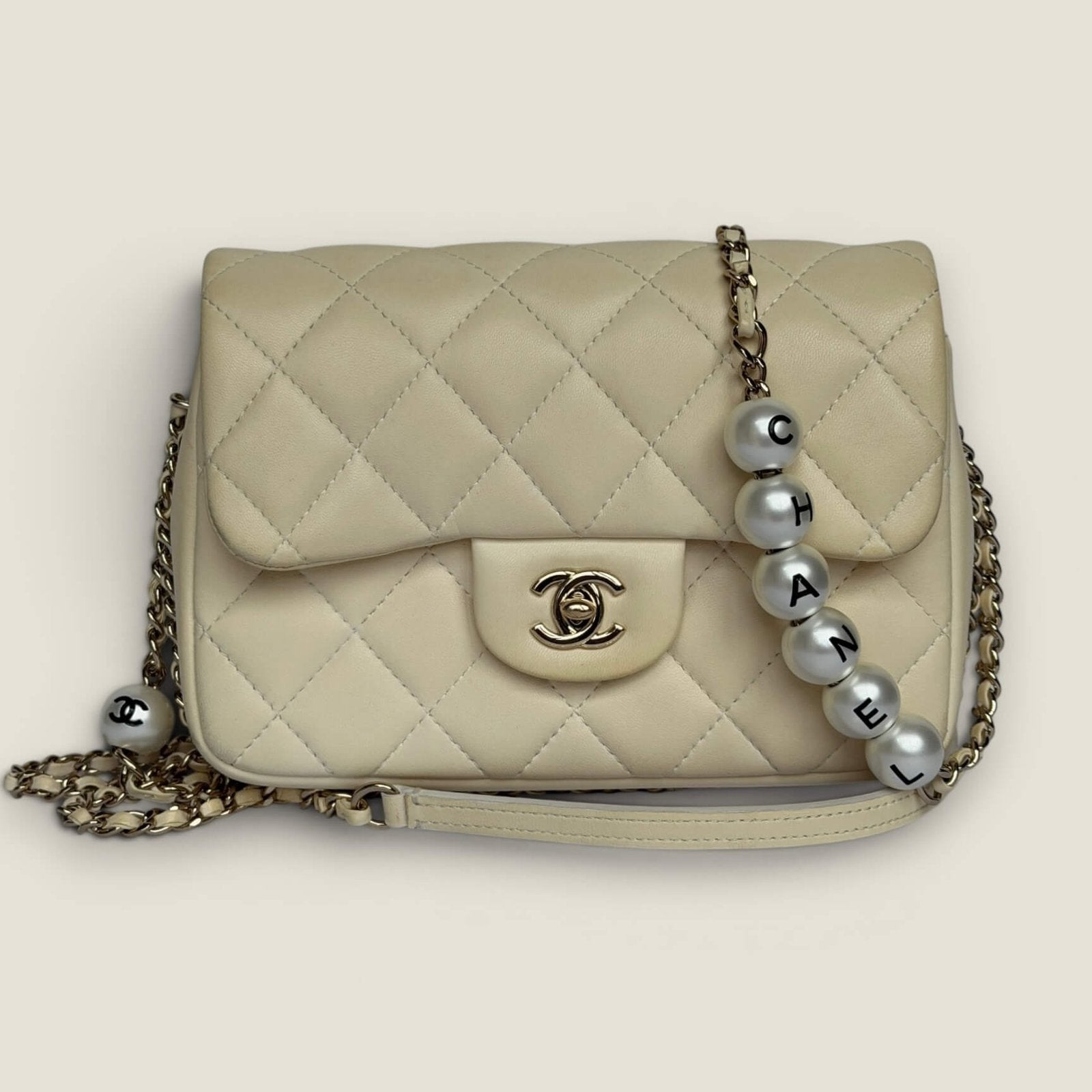 Chanel small quilted lambskin my precious pearl chain flap