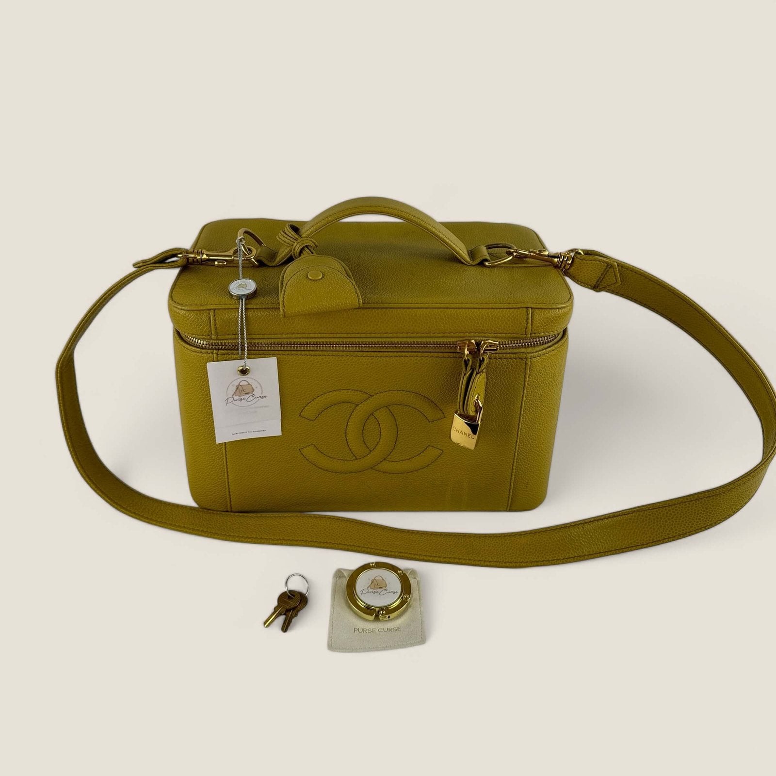 Chanel vanity shoulerbag yellow caviar leather preloved Purse Curse bagholder