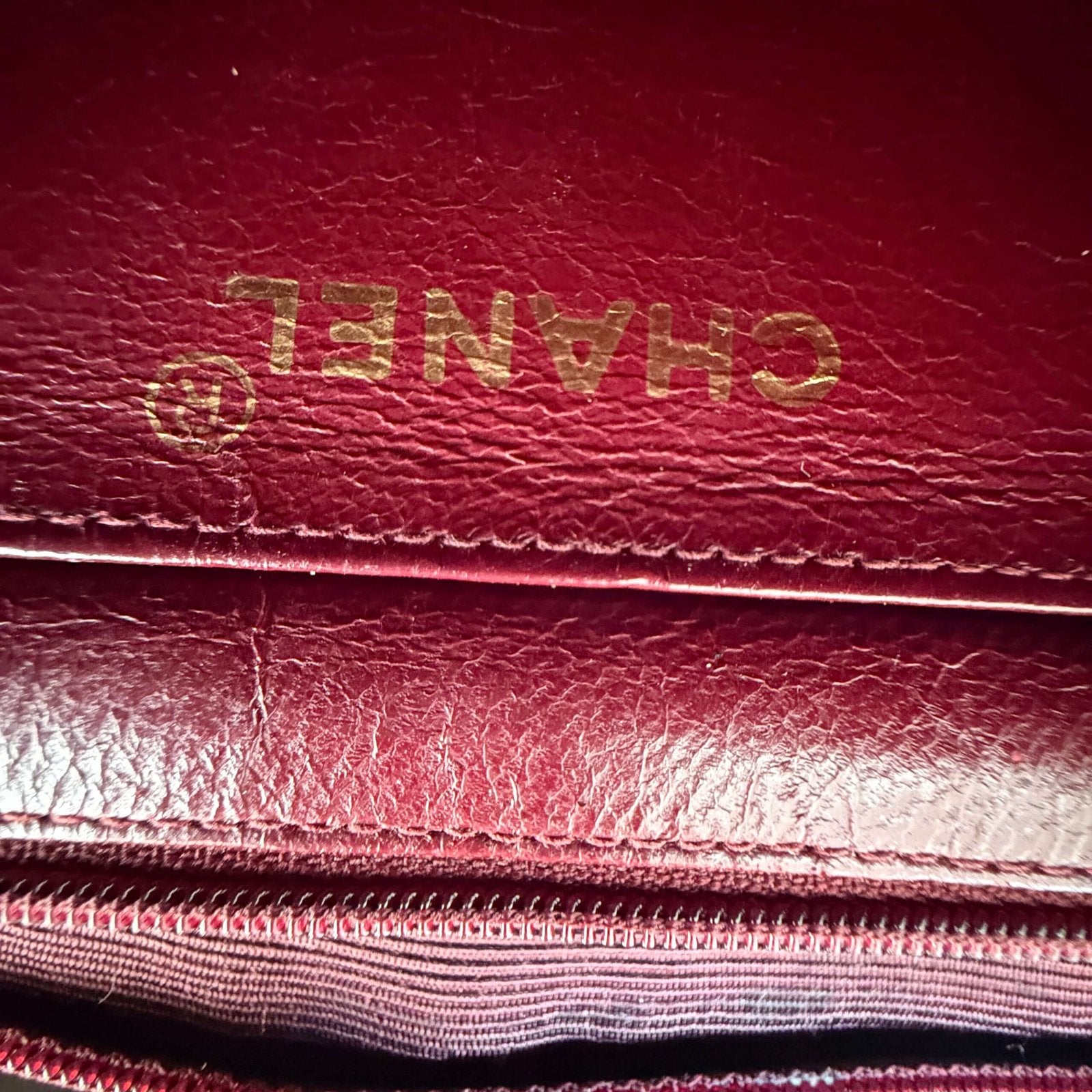Chanel vintage flap bag inside burgundy leather