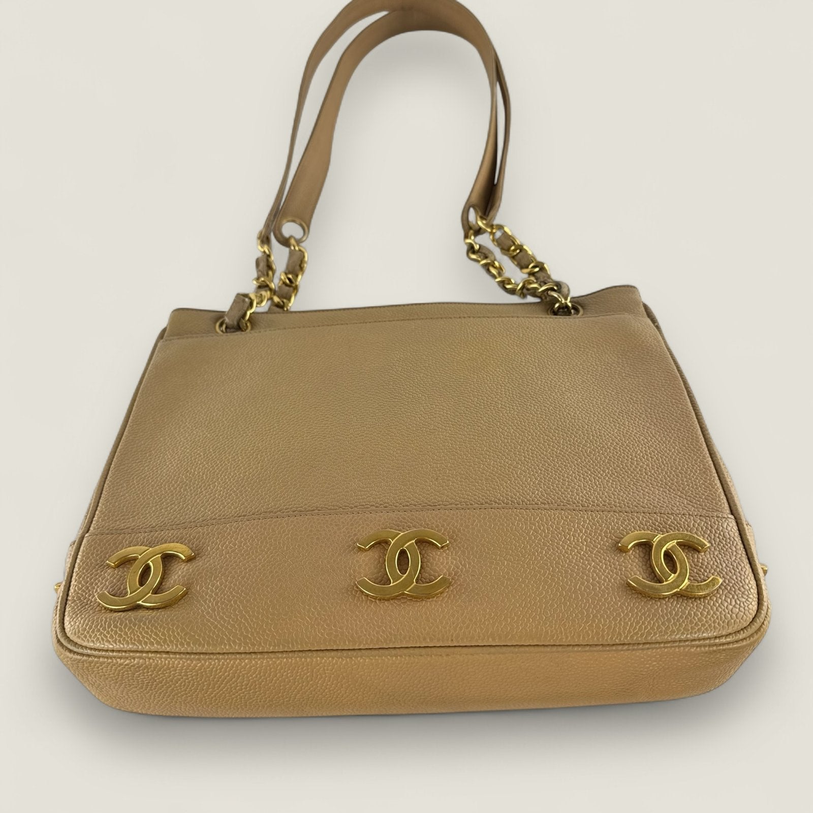 Chanel vintage triple CC tote beige caviar