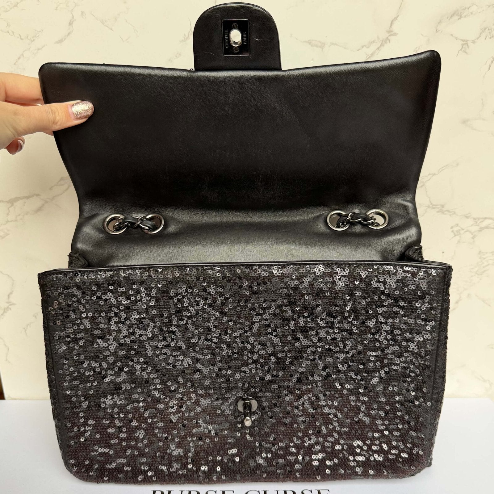Chanel zwarte pailletten designer tas