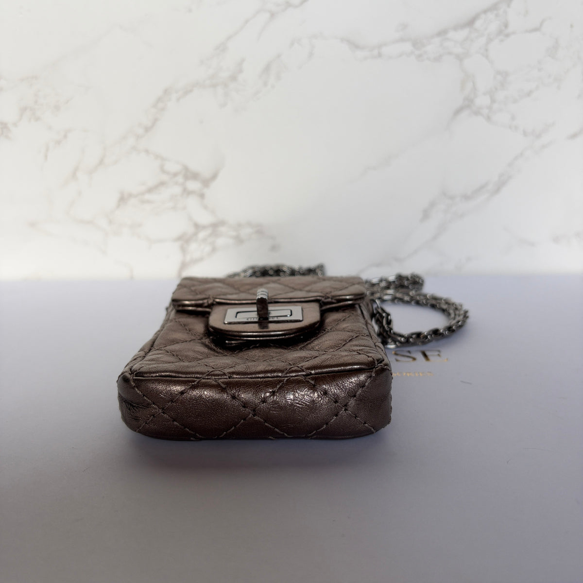 Chanel Aged Metallic Quilted Reissue 2.55 Calfskin Phone Holder 