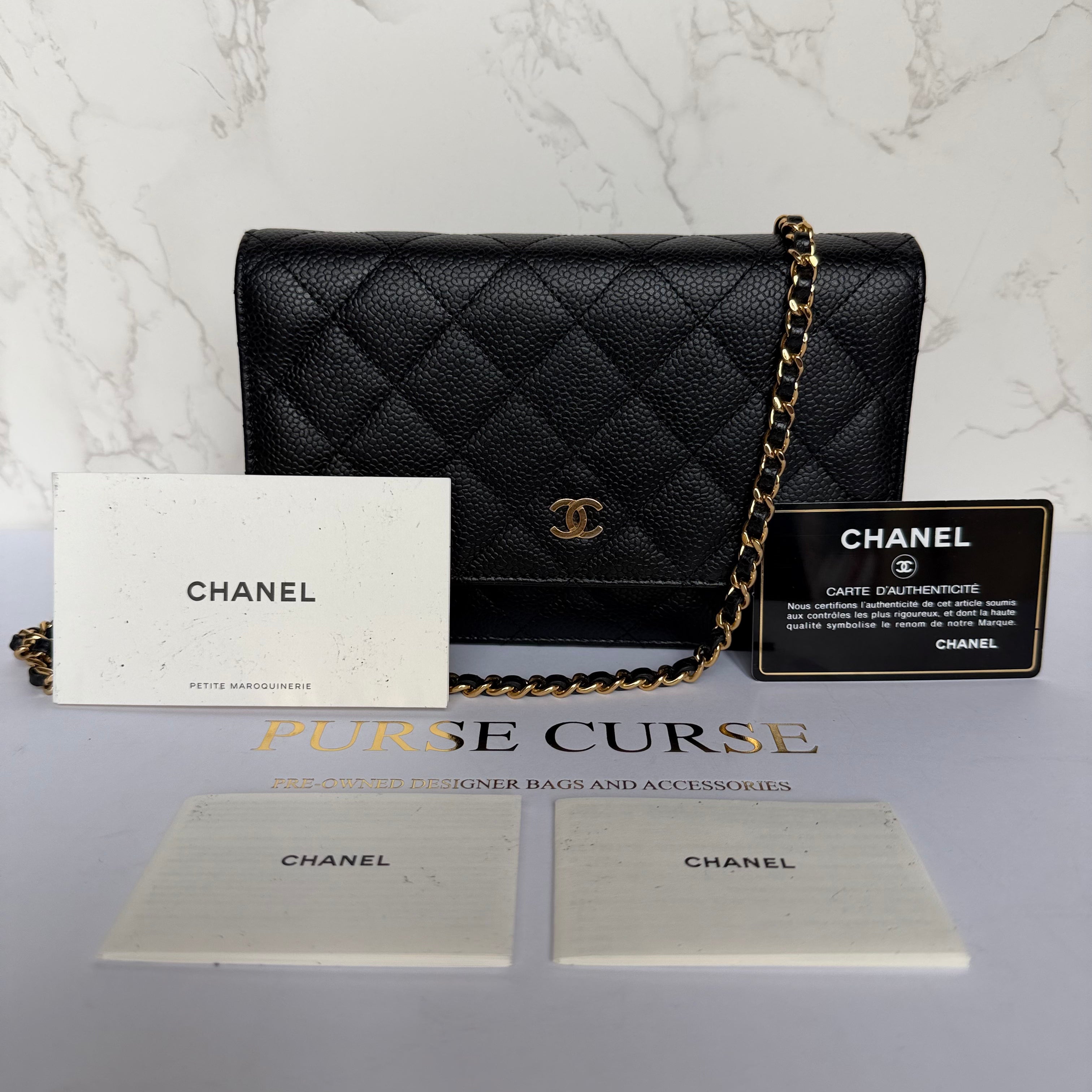 Chanel black caviar wallet on chain