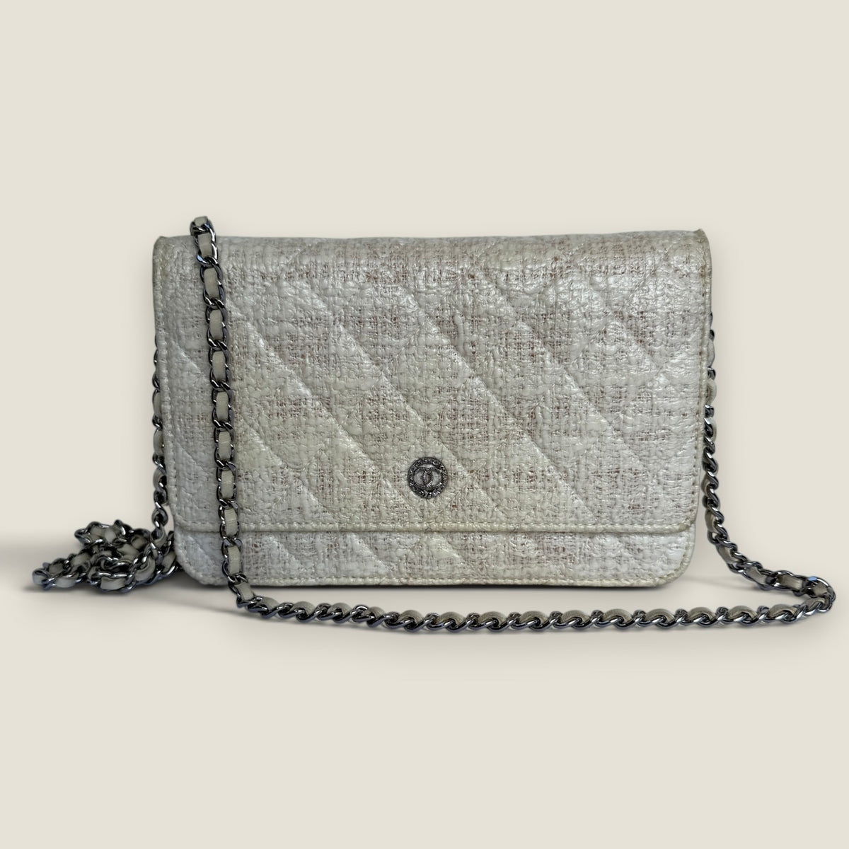 Chanel coated tweed wallet on chain wit