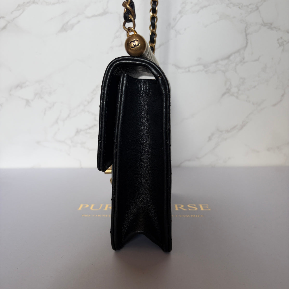 Chanel mini flap chic pearl black goatskin