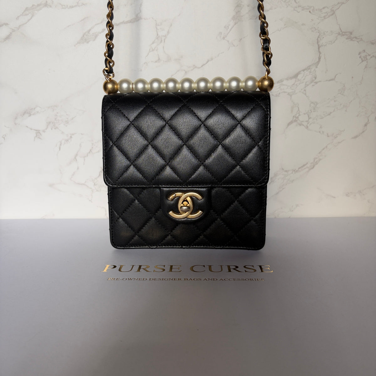 Chanel tas parels zwart tweedehands kopen 