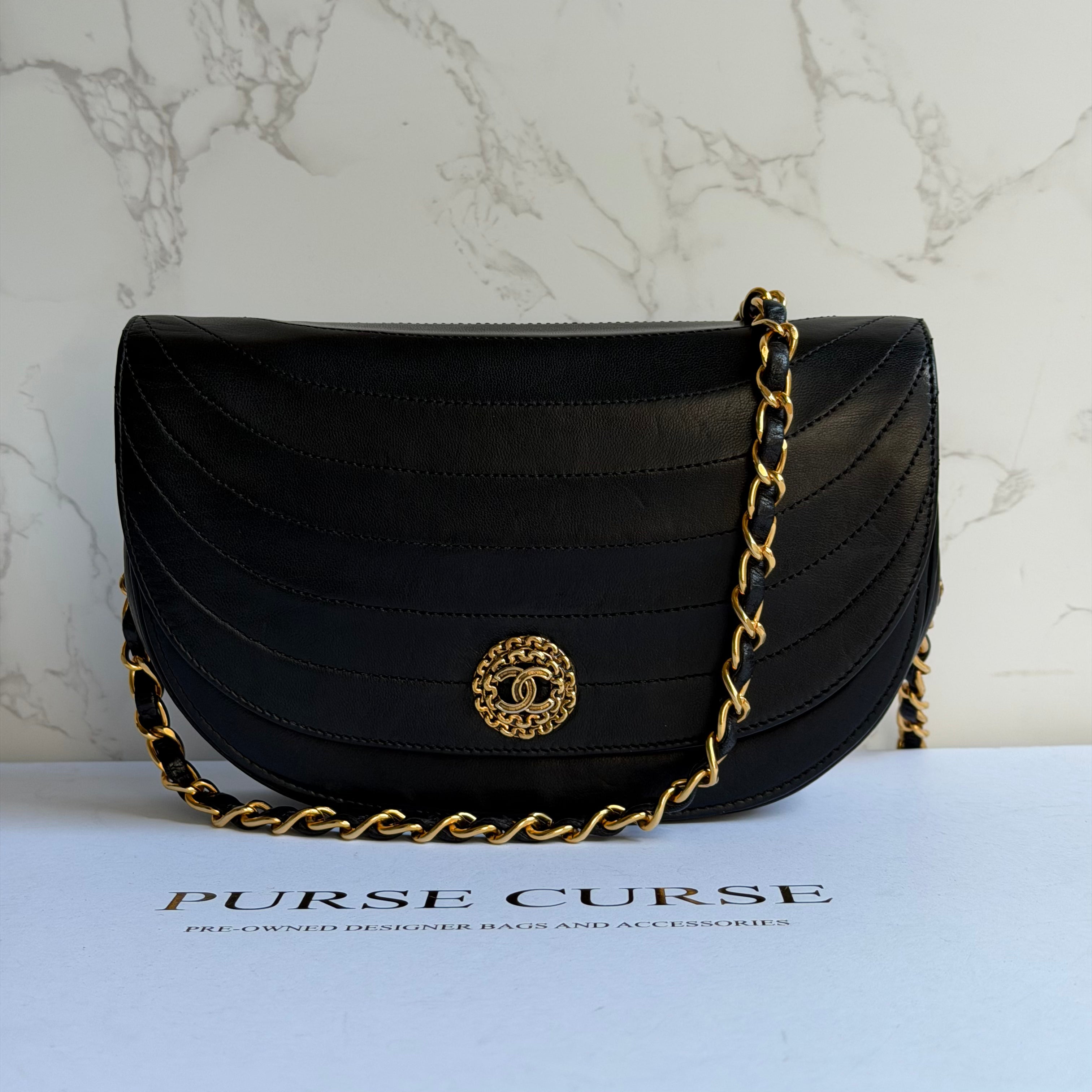 Chanel vintage half moon flap black