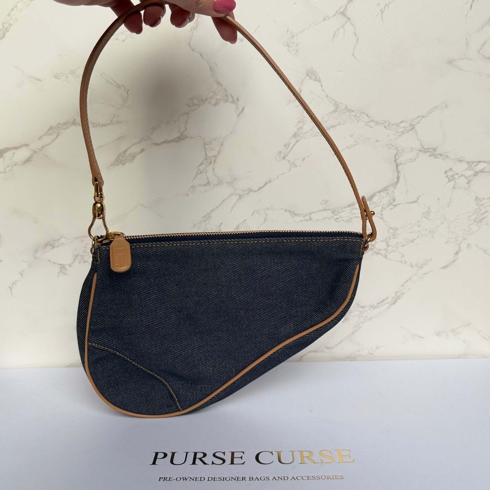 Christian Dior denim saddle pochette pre owned voorkant