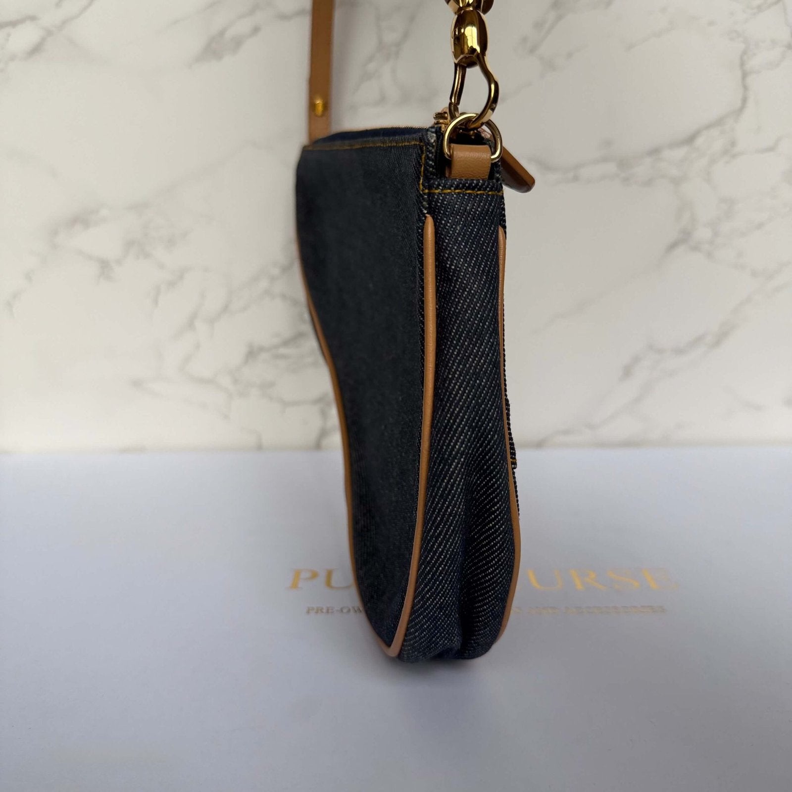 Christian Dior saddle pochette blauw denim