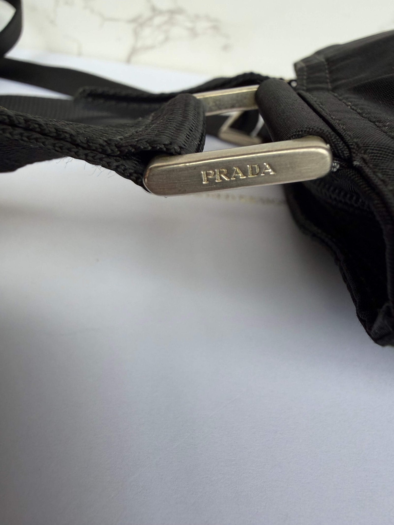 Detail hardware mini Prada shoulder bag nylon black