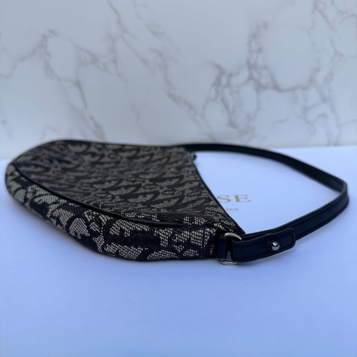 Dior mini saddle bag zwart zilver hardware zijkant