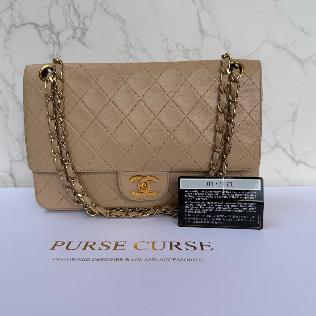 Echte Chanel flap bag medium lamsleer authenticiteitskaart 