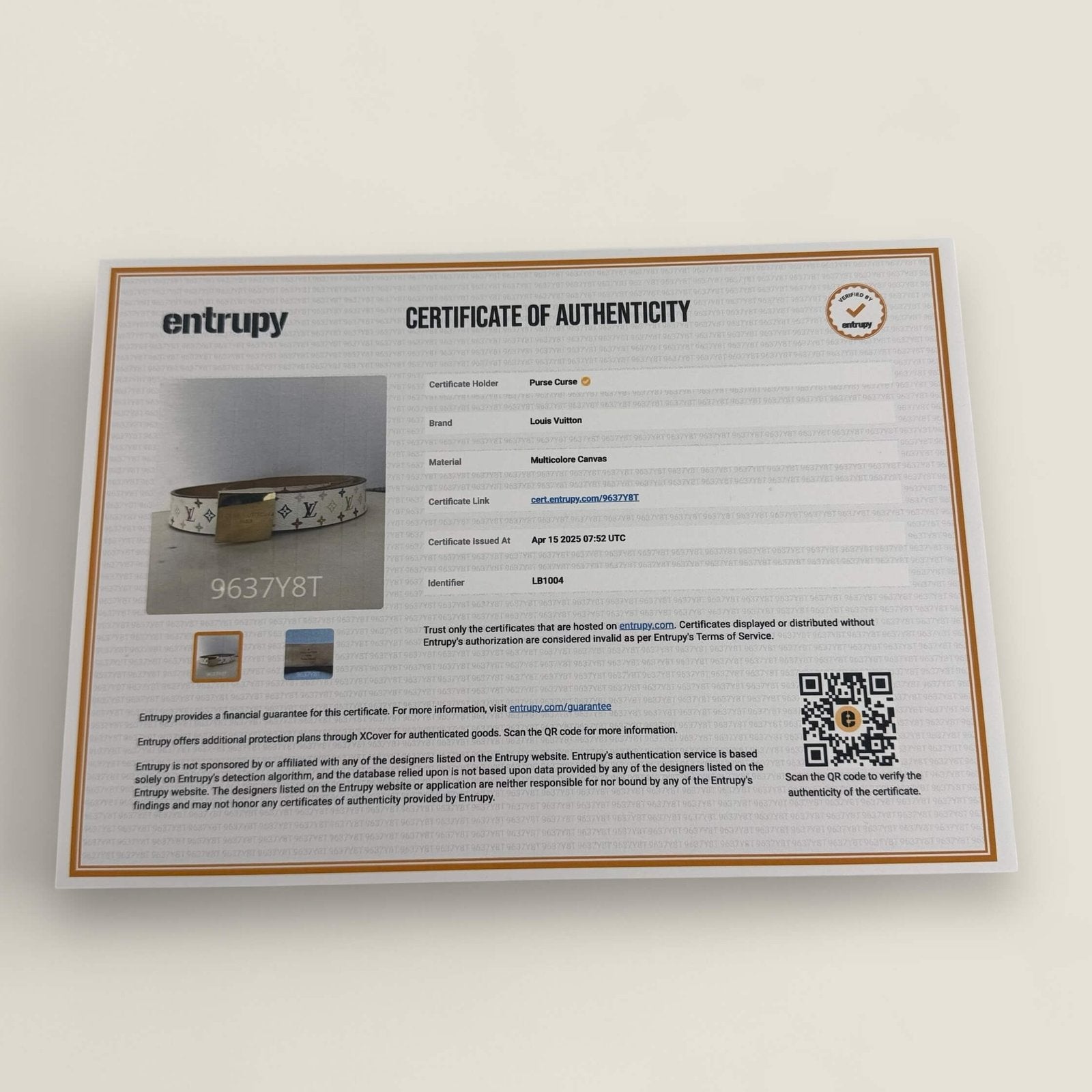 Entrupy authenticiteitscertificaat