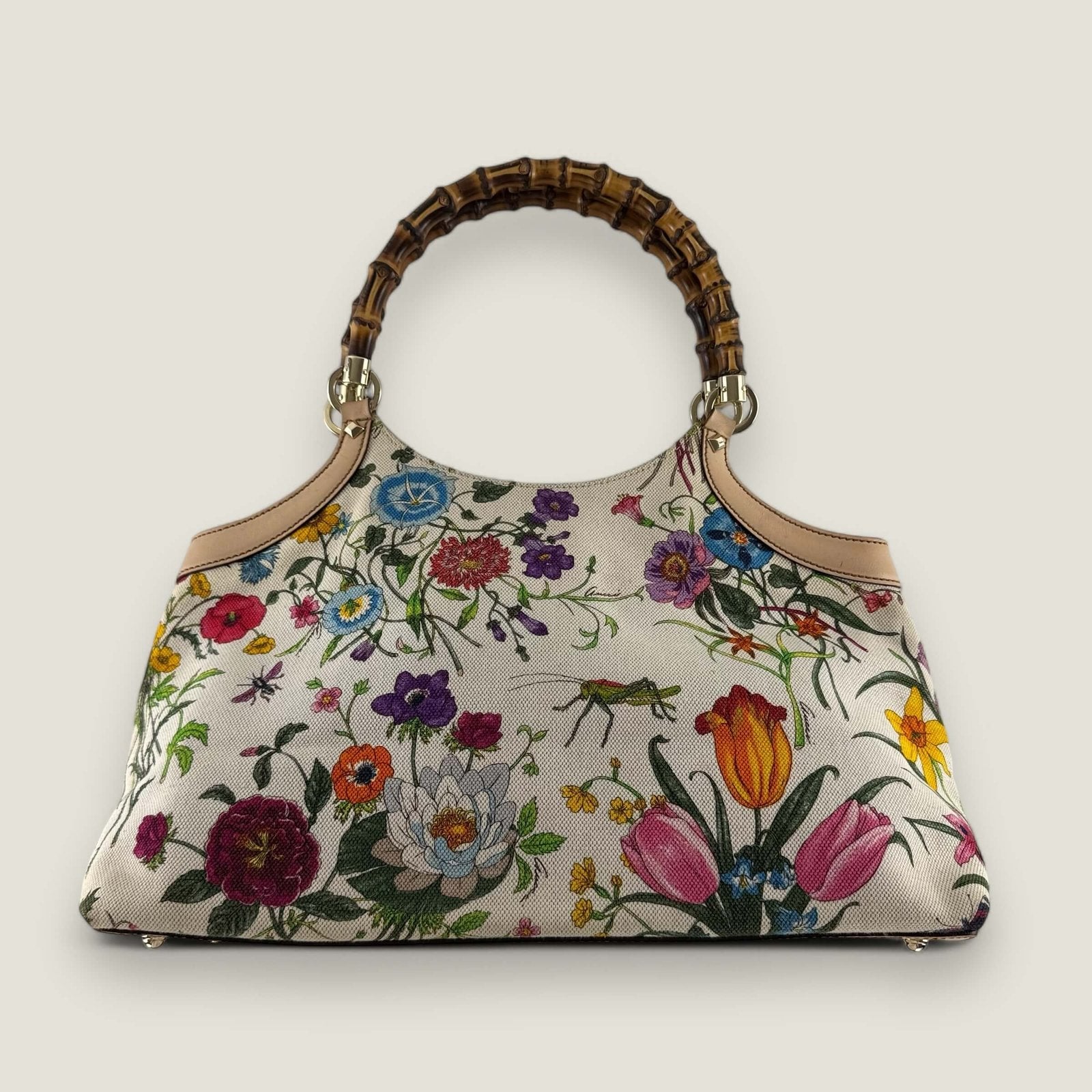 Gucci Bamboo tote bag canvas flora leather flower