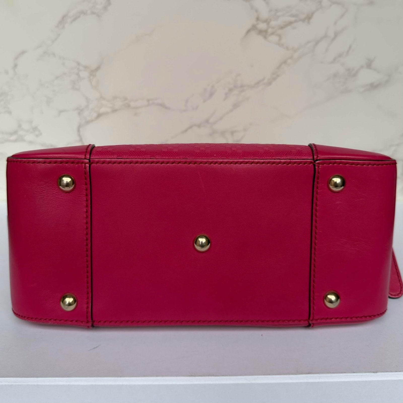 Gucci Diamanté Bright Leather Satchel pink underside