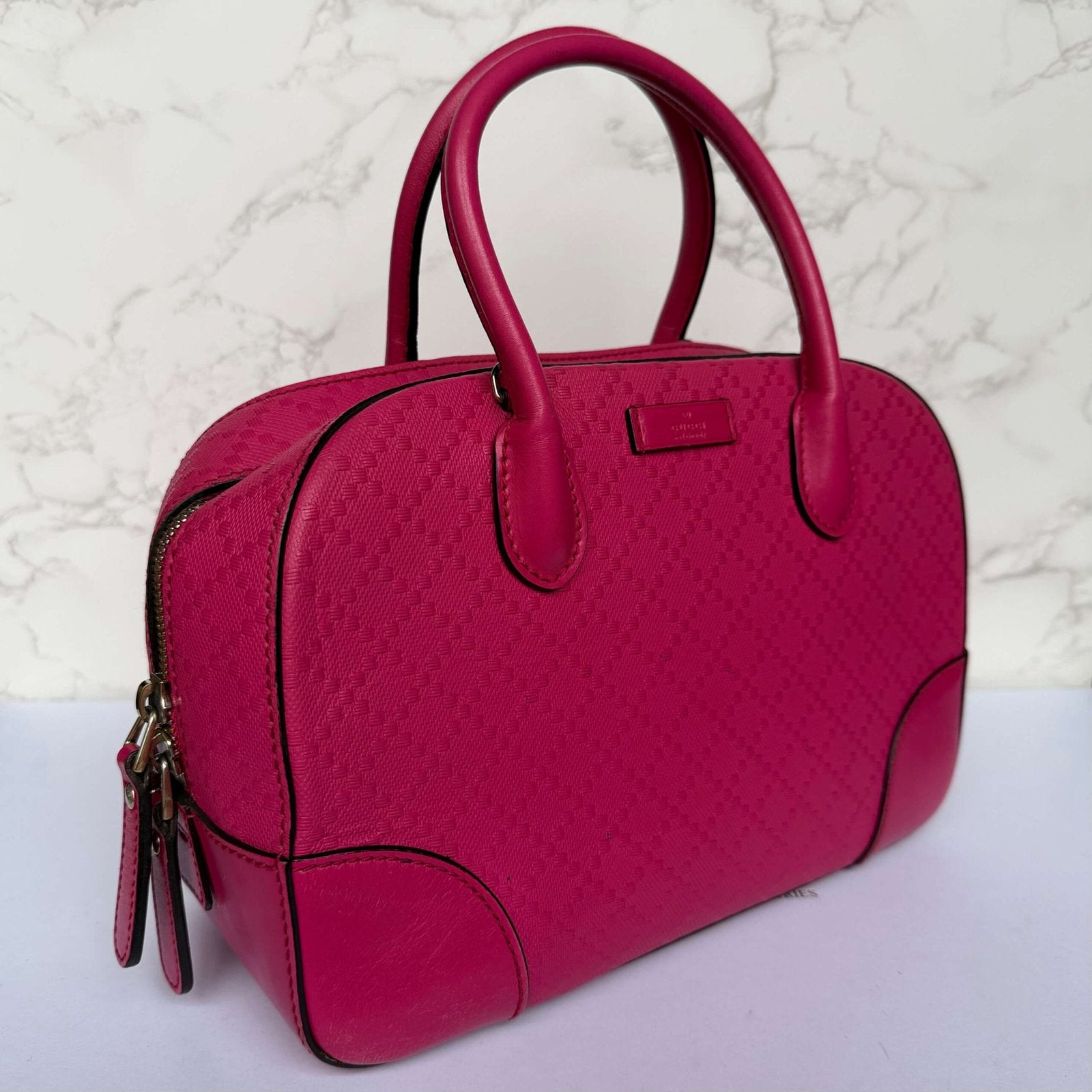 Gucci Diamanté Bright Leather Satchel pink shoulder strap