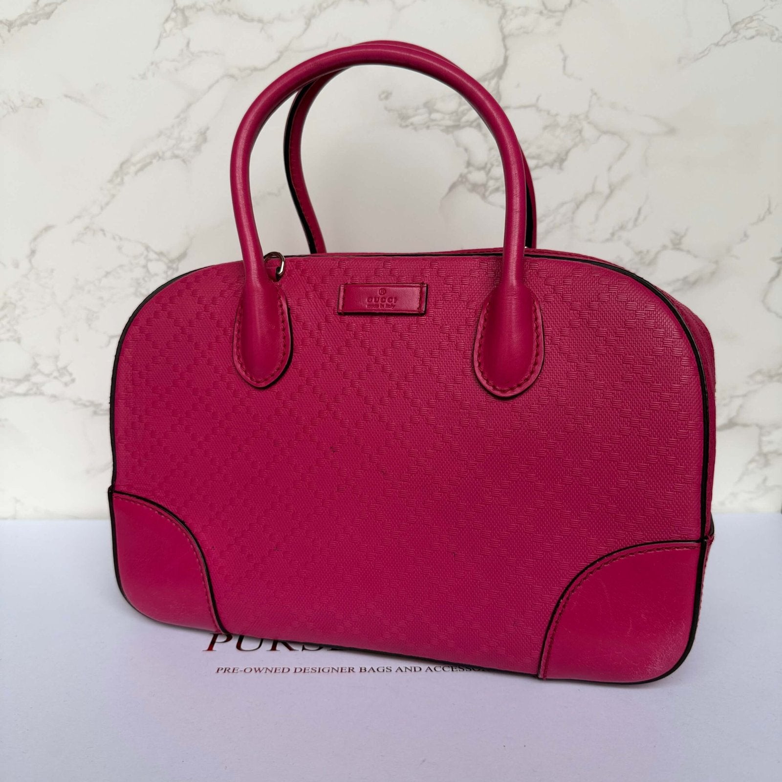 Gucci Diamanté Bright Leather Satchel pink diagonal front view