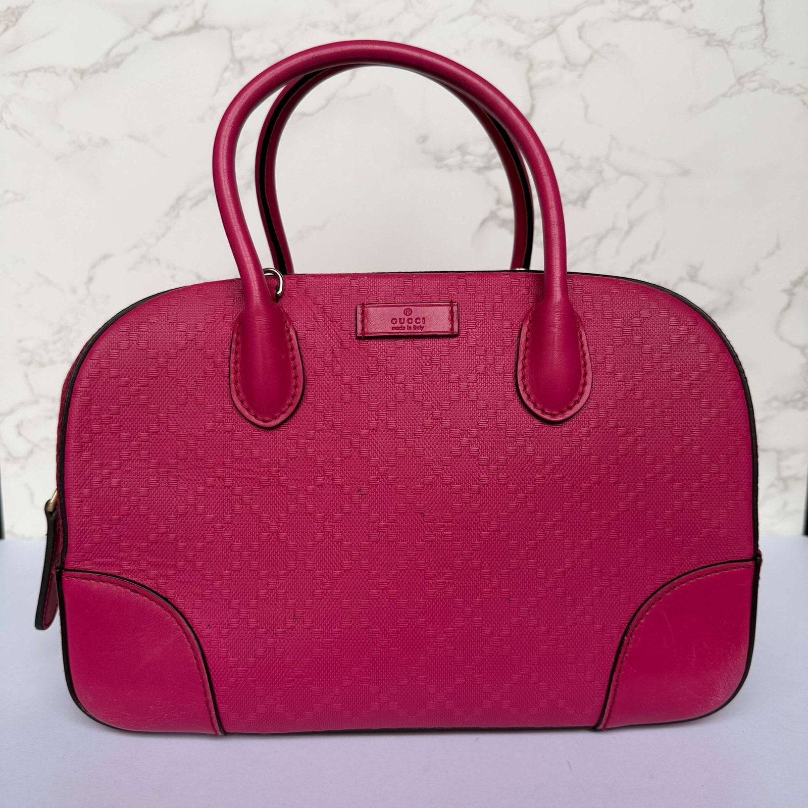 Gucci Diamanté Bright Leather Satchel roze voorkant