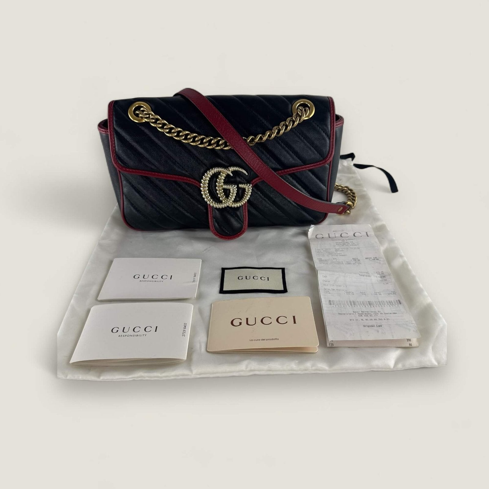 Gucci GG Marmont zwart met rood originele factuur, dustbag en doos