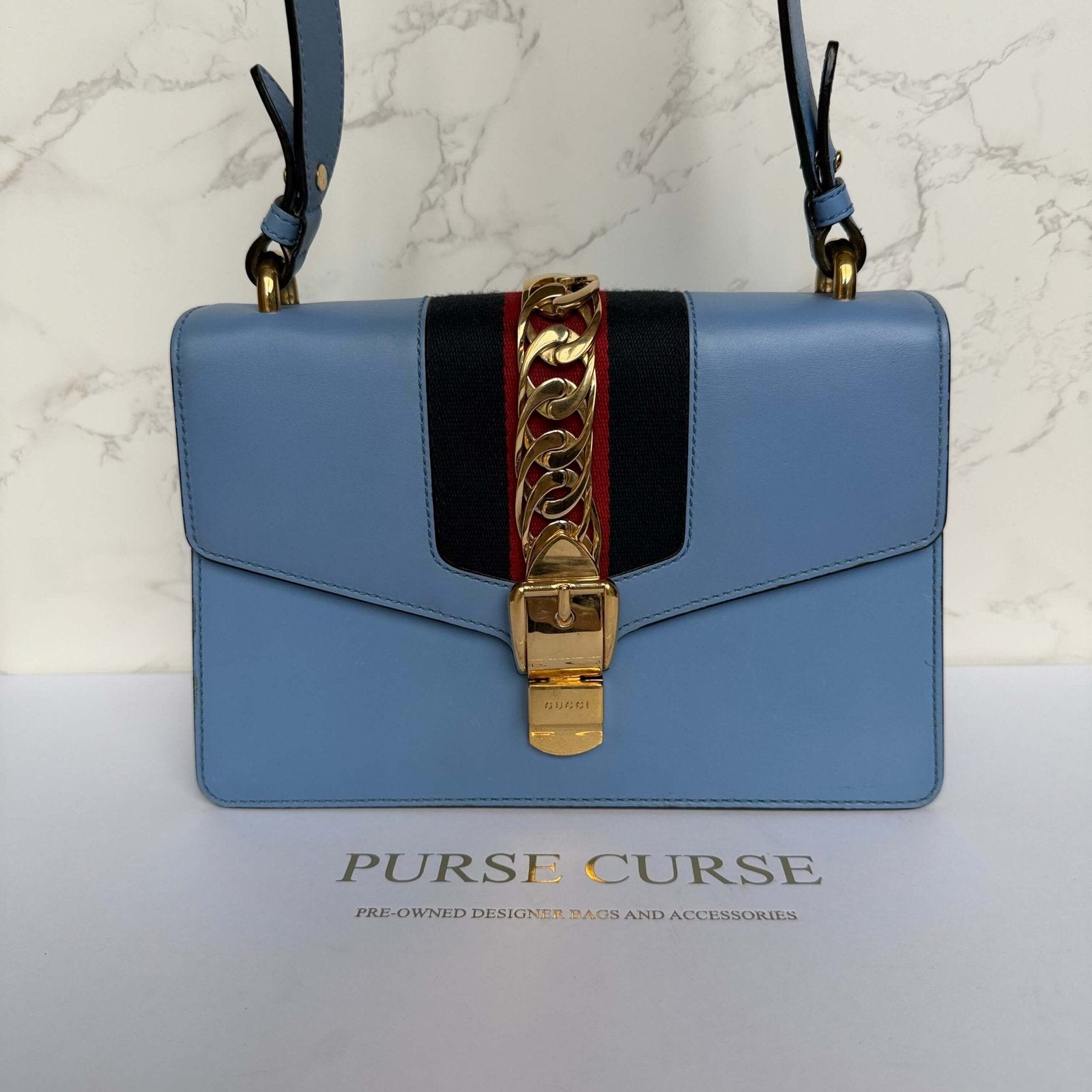 Gucci Sylvie lichtblauwe schoudertas