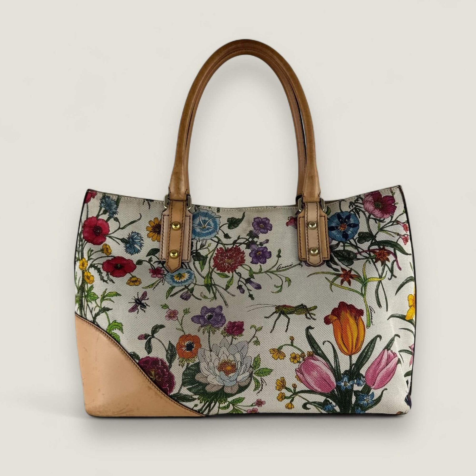 Gucci floral print horsebit tote