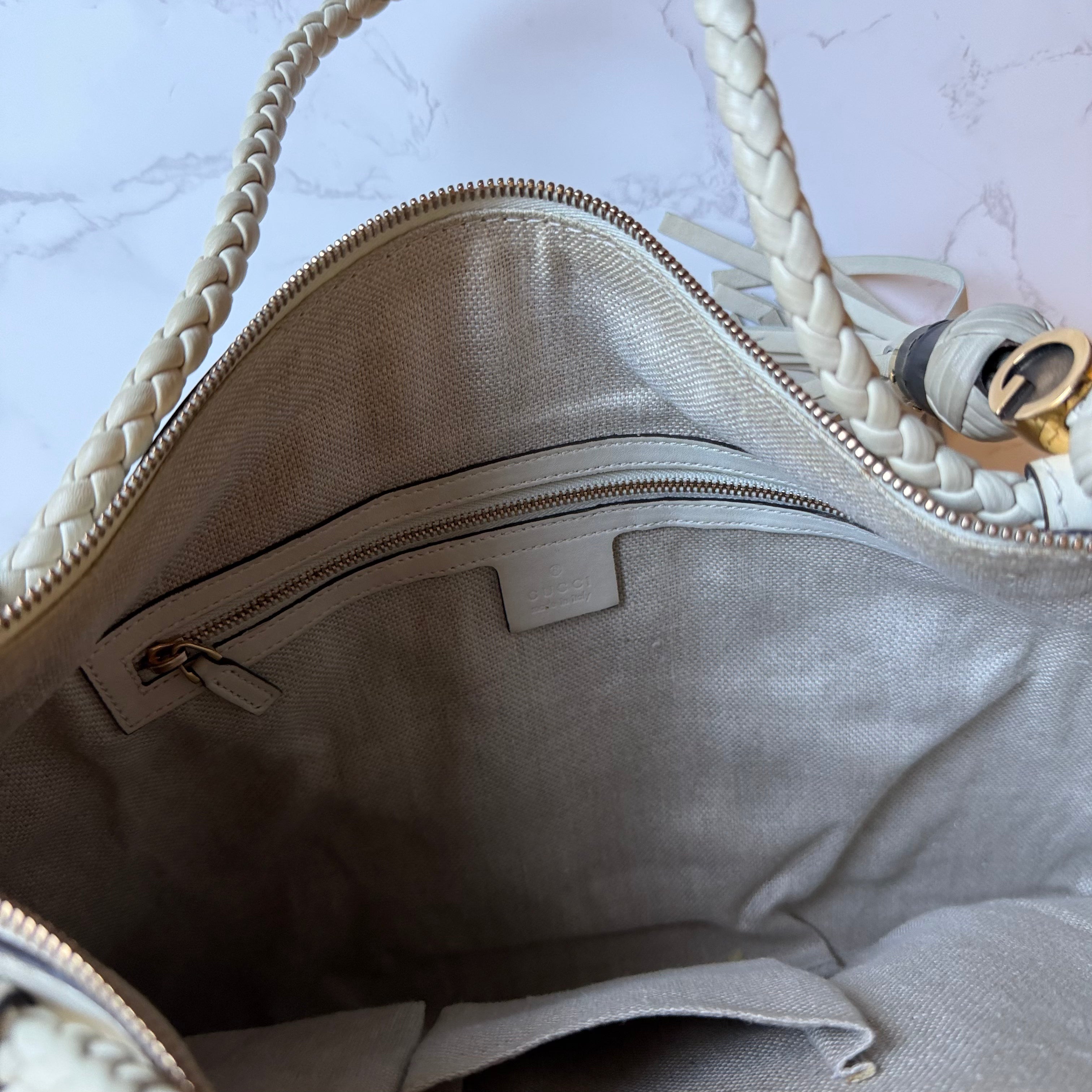 Gucci beige leather handmade tote interior detail