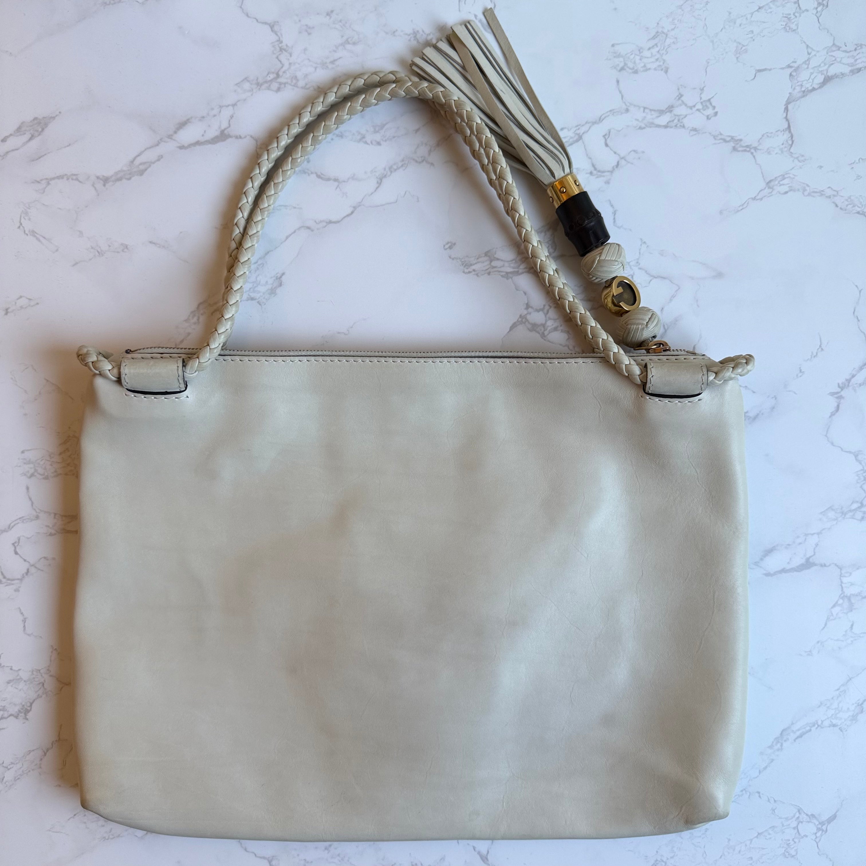 Gucci beige leather tote back