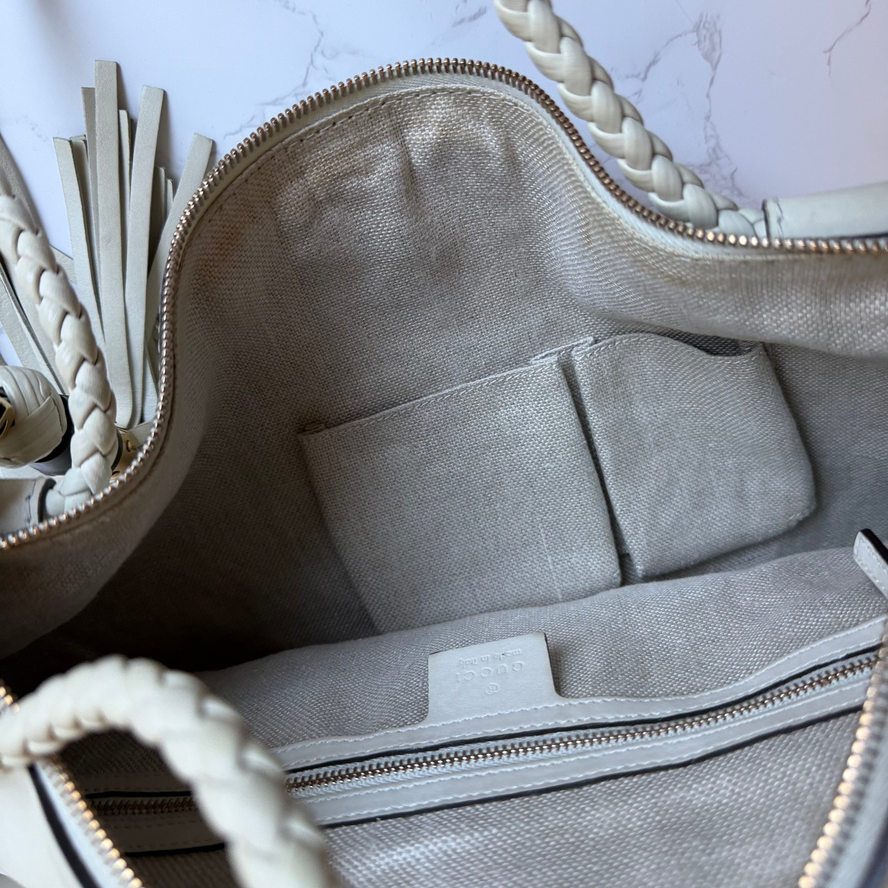 Gucci beige leather tote inside, clean interior