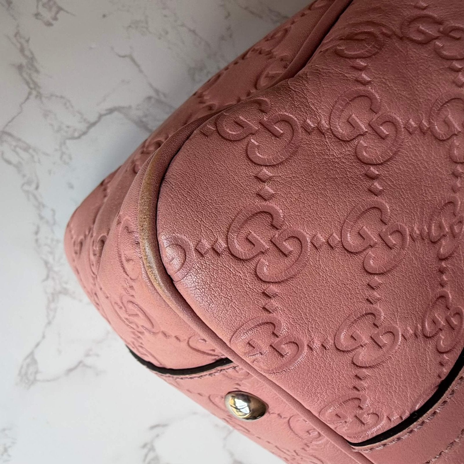 Hoekjes Gucci Guccissima Twins tote bag roze leer