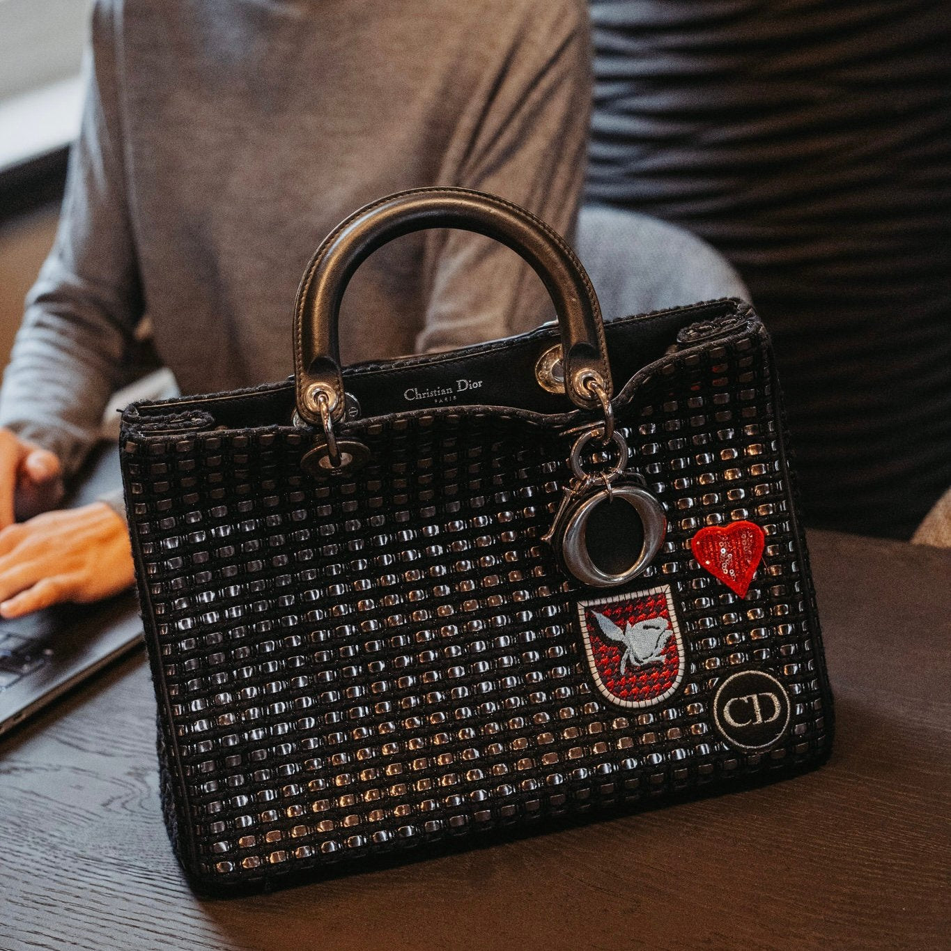Purse Curse Dior medium metallic tweed patch Diorissimo satchel