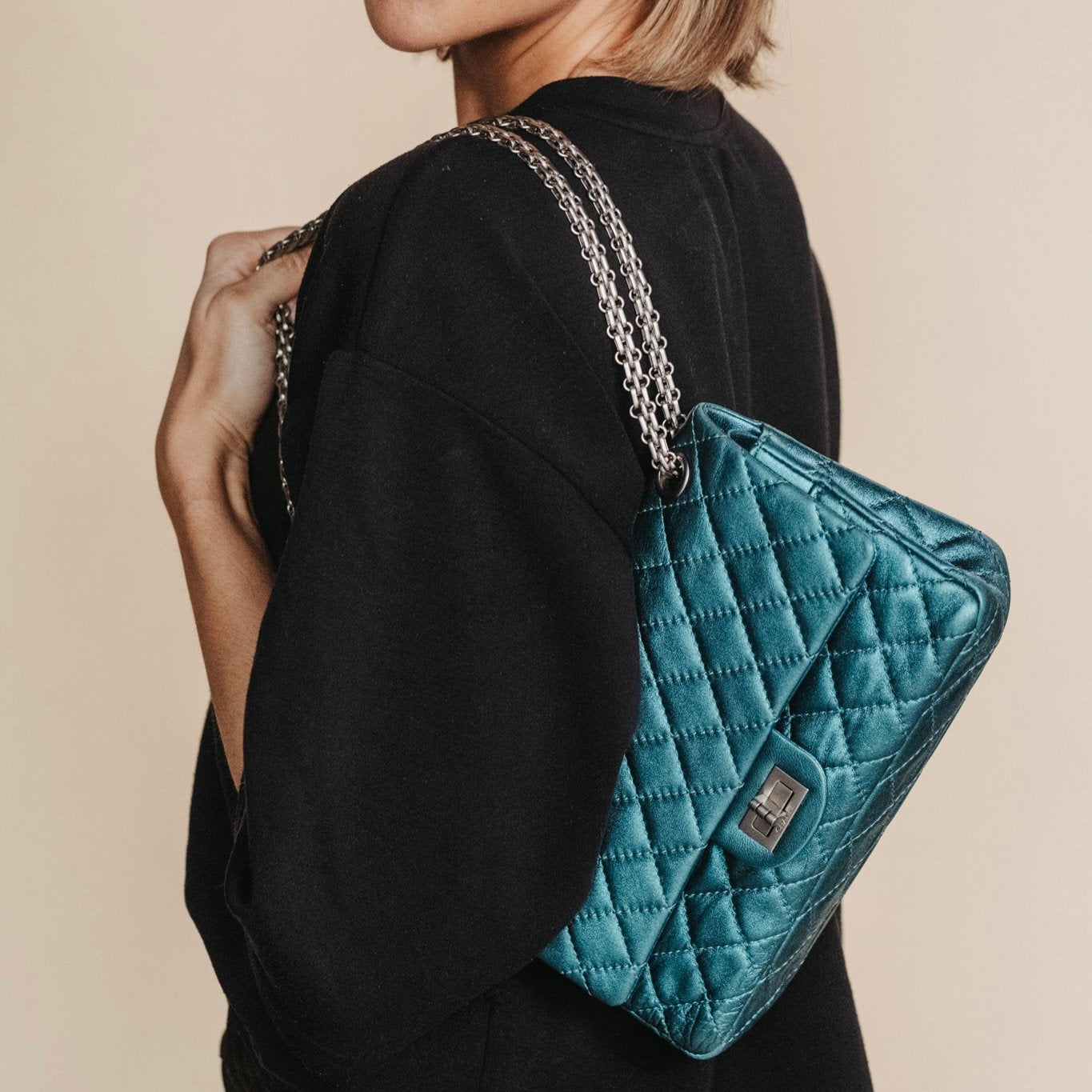 Authentieke Chanel reissue 225 metallic blauw origineel
