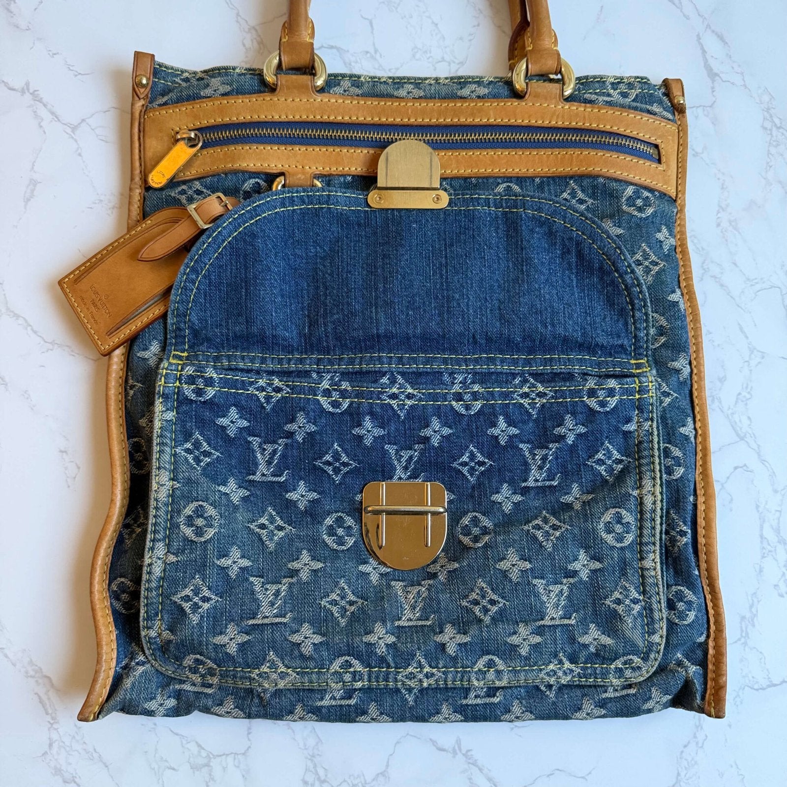Louis Vuitton denim tas sac plat