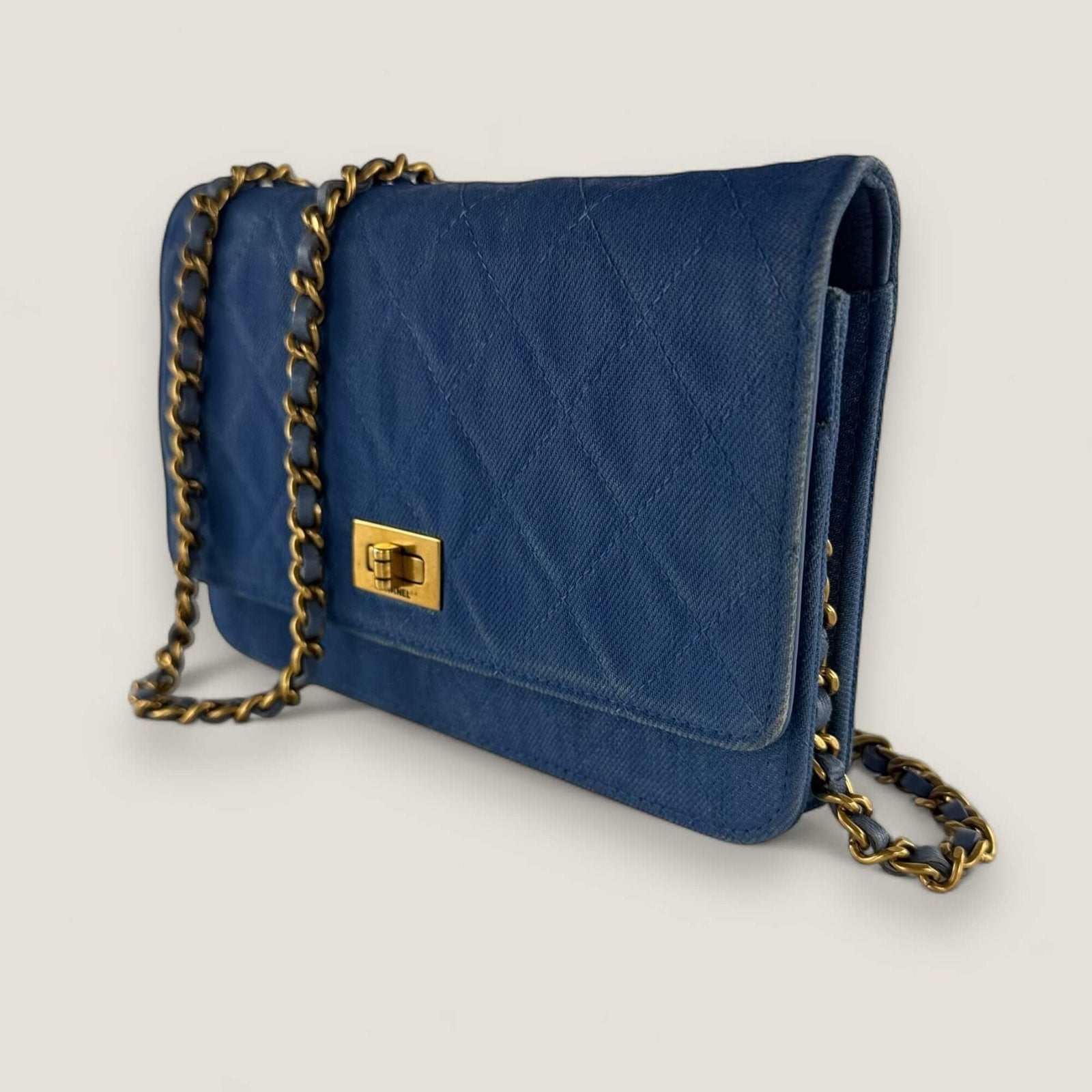 original Chanel 2.55 denim wallet on chain