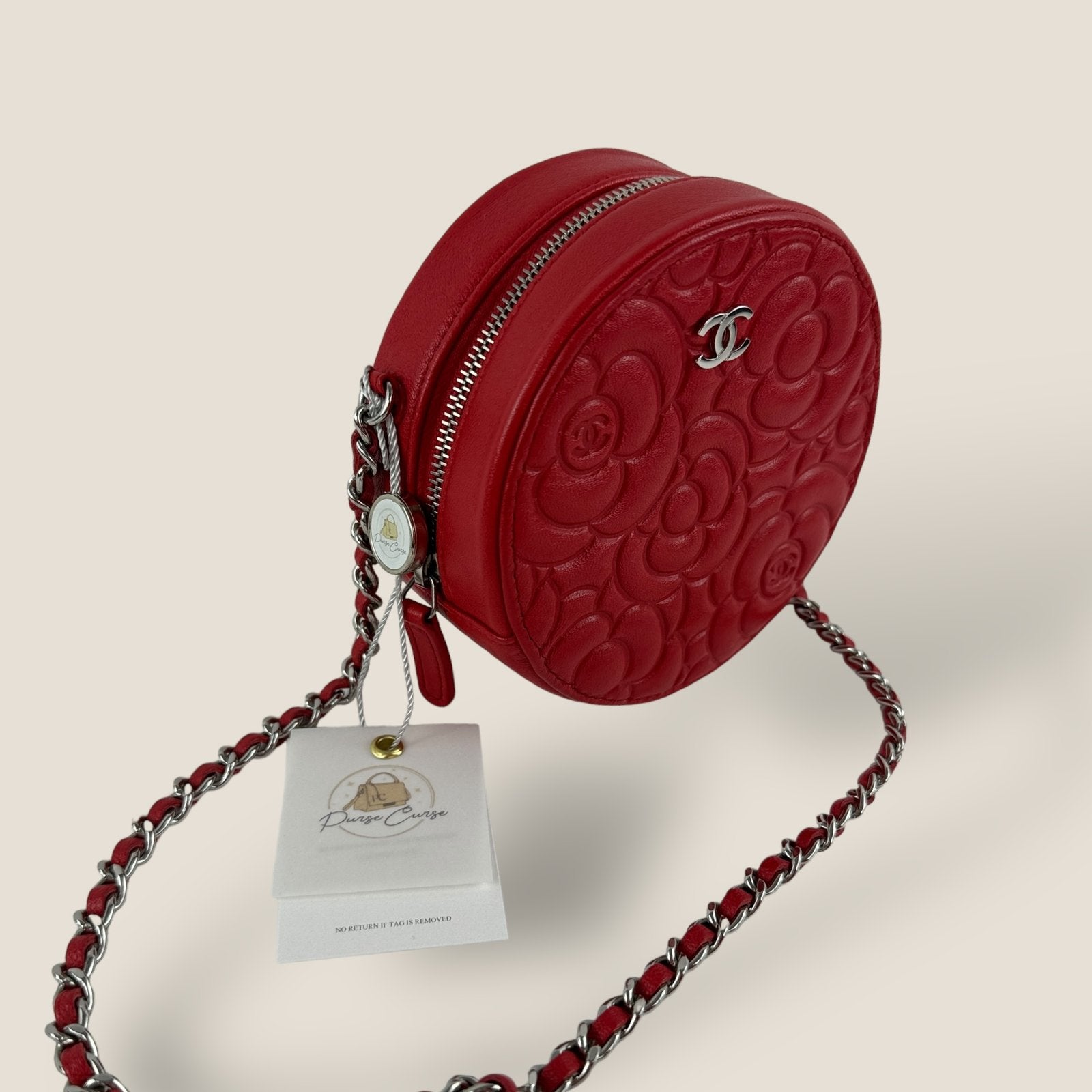 Preloved Chanel shoulder bag Purse Curse Red camelia leather round bag
