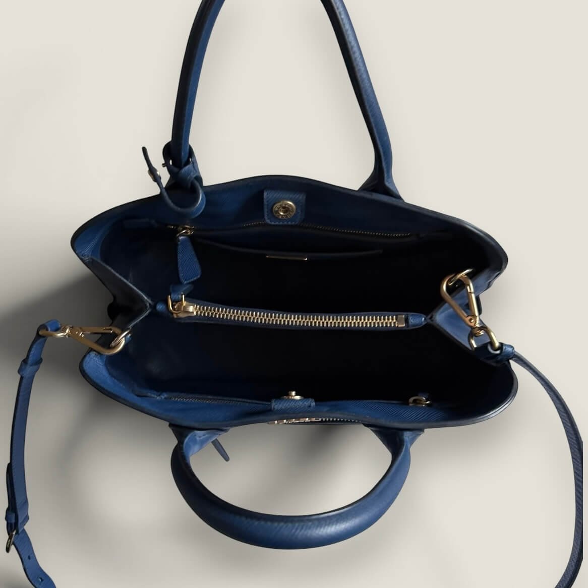Prada saffiano cuir satchel inside view