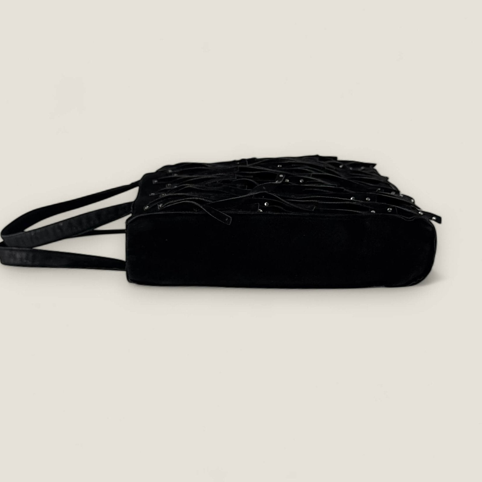 Pre-owned Chanel bag suede fringe rhinestones black