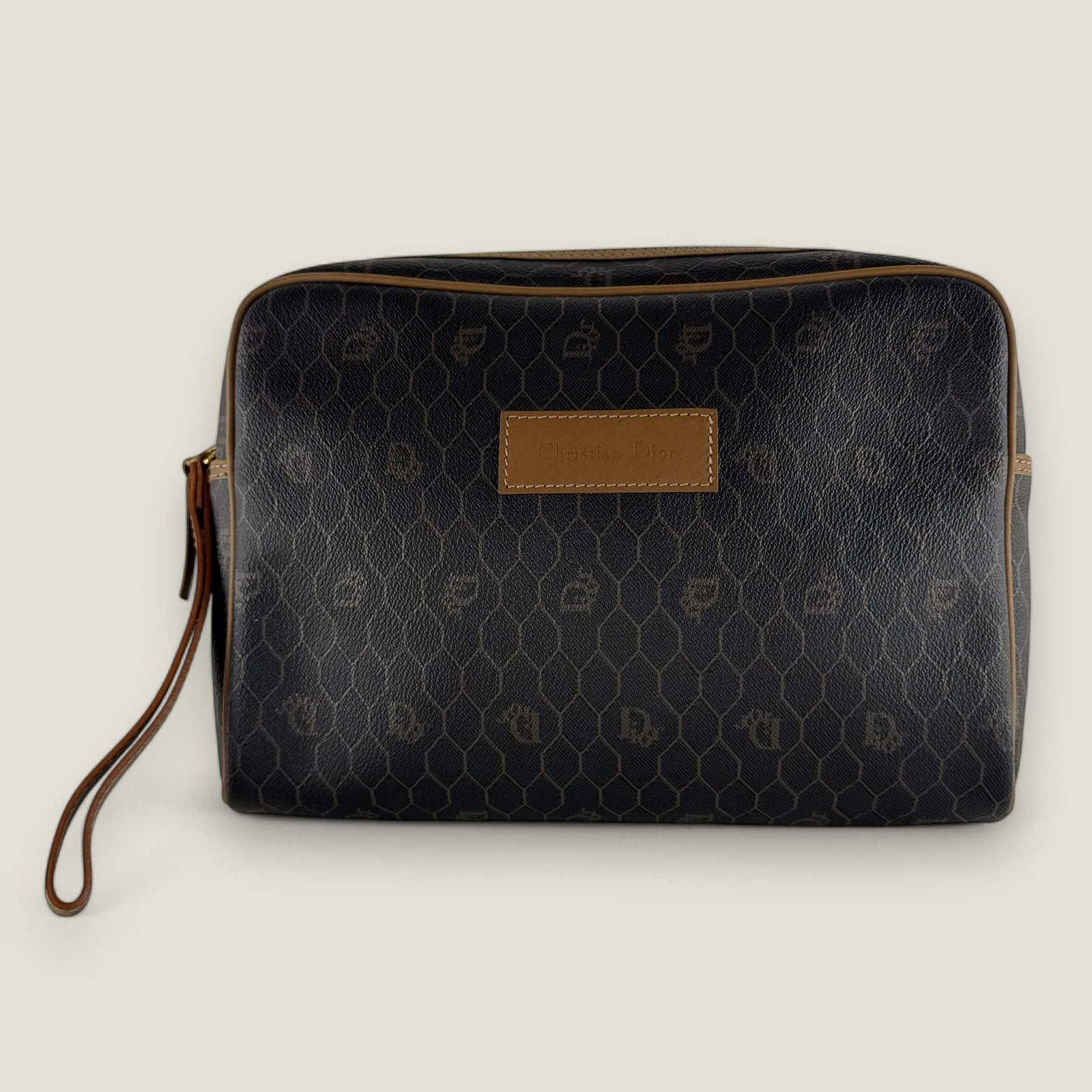 Pre-owned Christian Dior honingraat gecoate canvas monogram toilettas: clutch