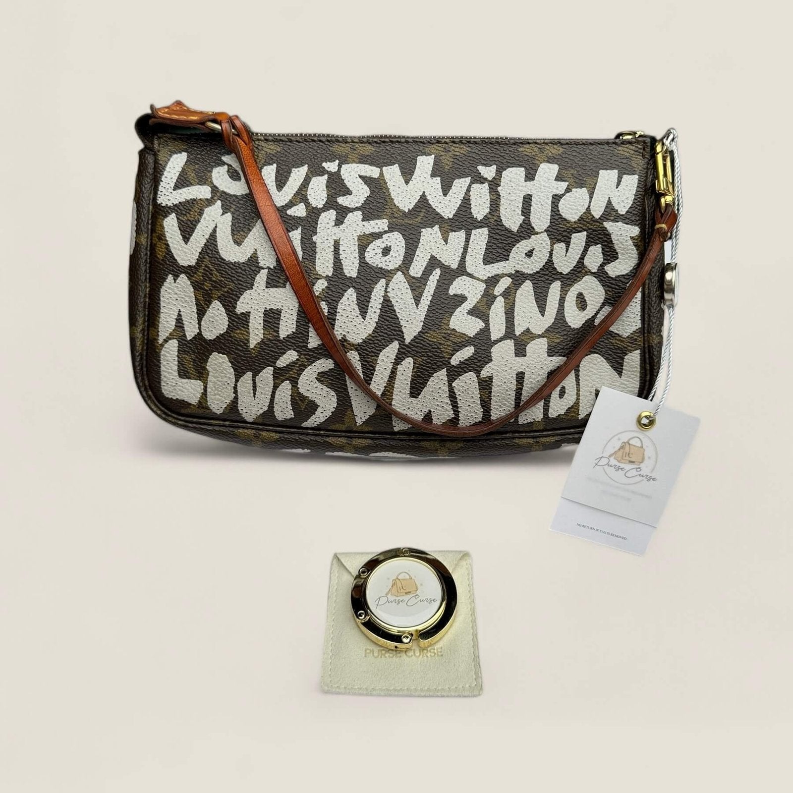 Pre-owned limited edition Louis Vuitton x Stephen Sprouse Graffiti Pochette Accessories 2001 with Purse Curse purseholder