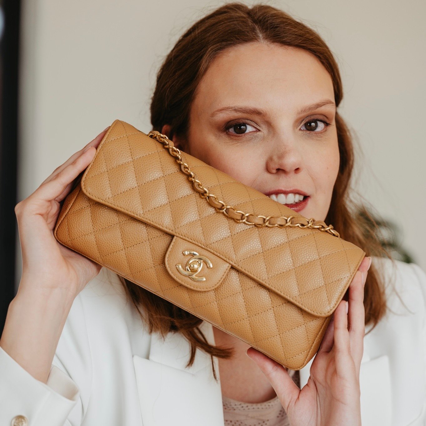Purse Curse Full set Chanel East West flap beige caviar