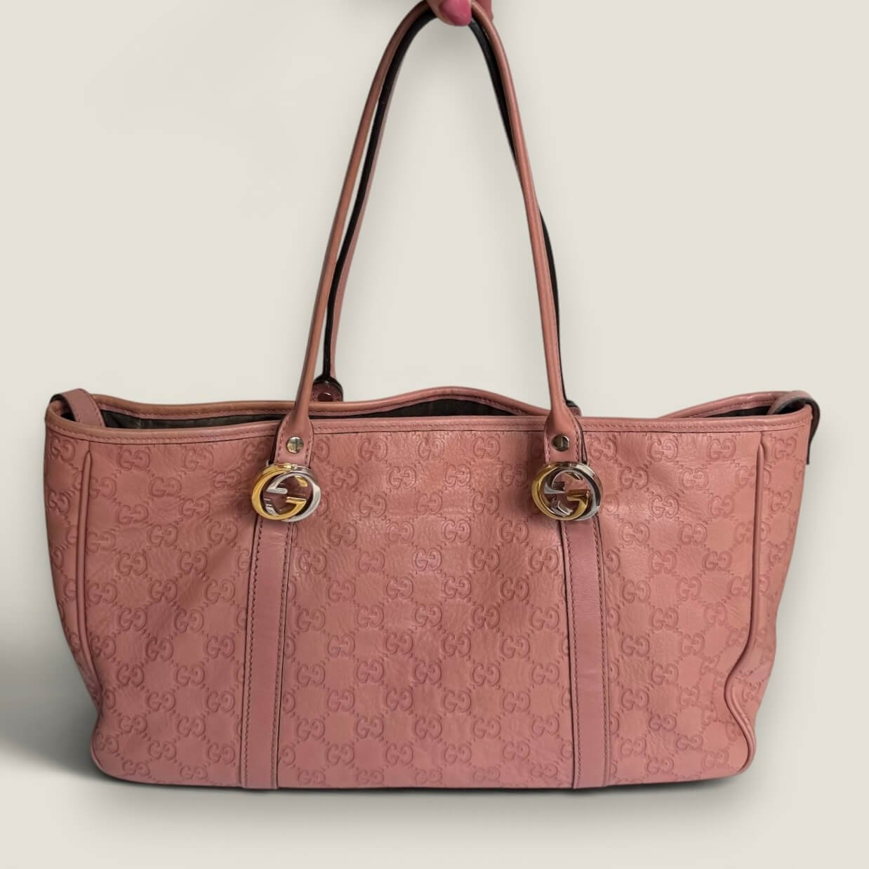 Tweedehands Gucci Guccissima Twins tote bag roze leer