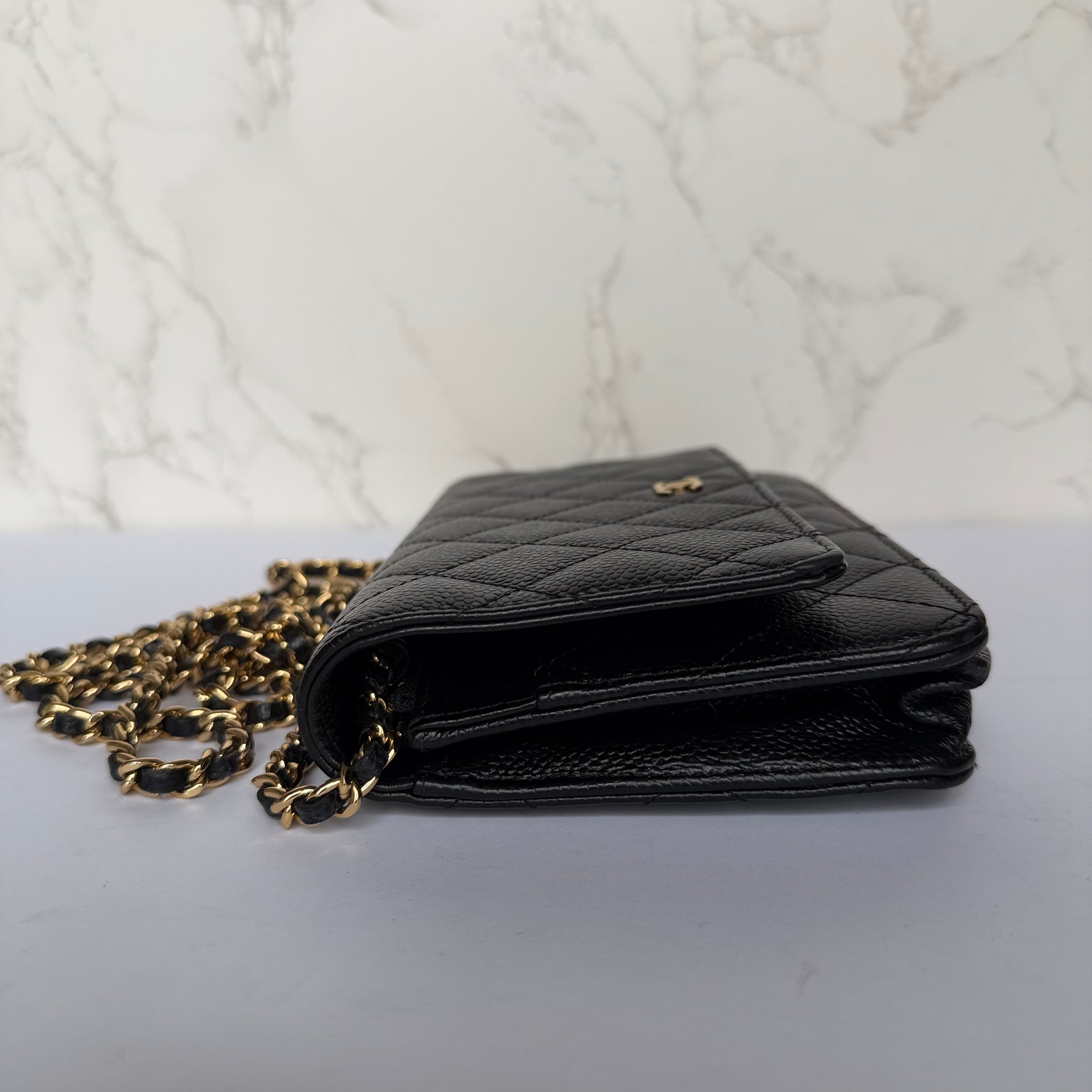 Chanel black caviar wallet on chain