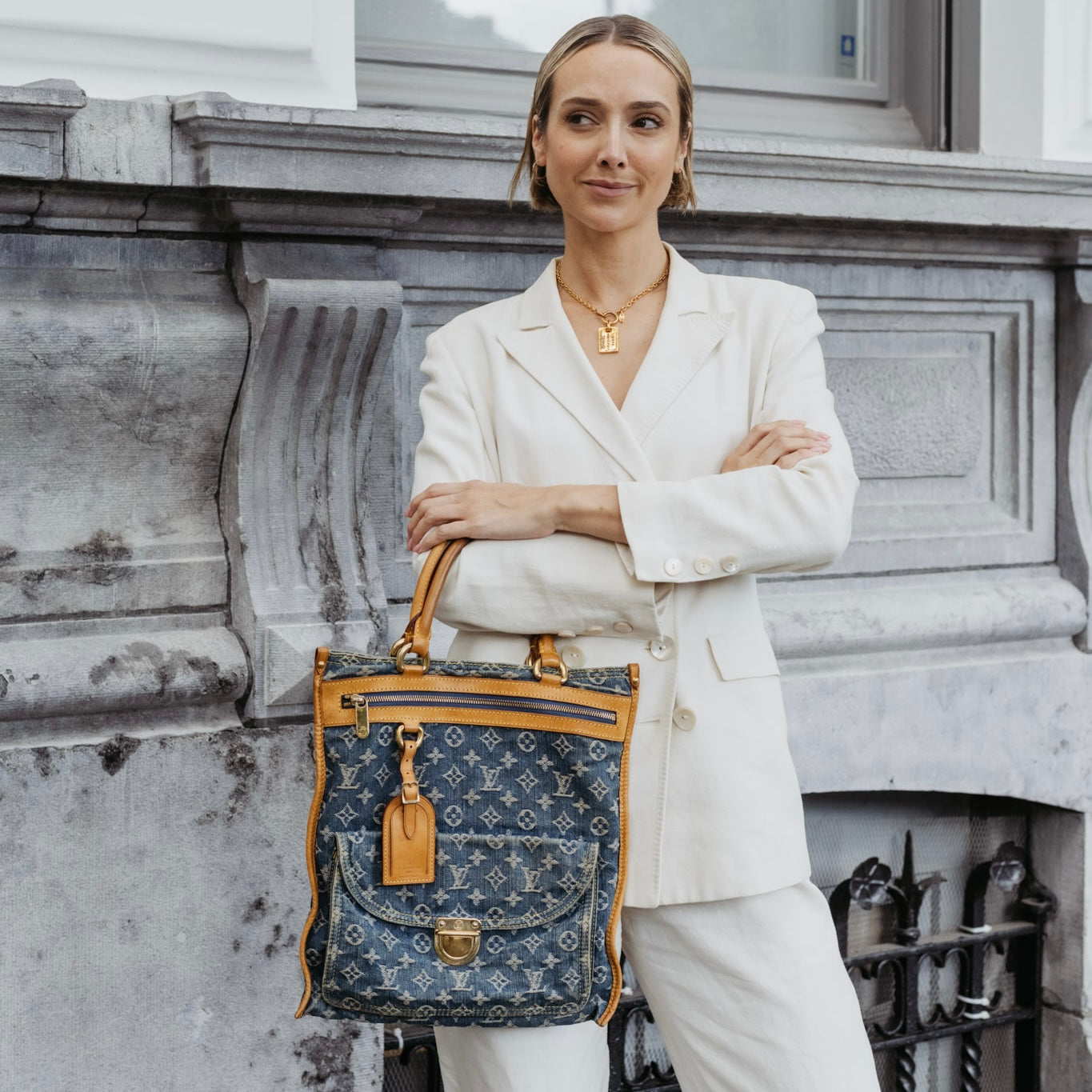 Tweedehands Louis Vuitton denim handtas