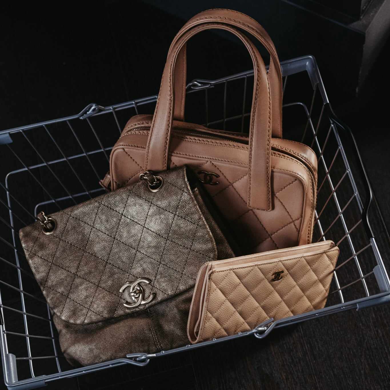 Pre-owned authentic Chanel bags beige