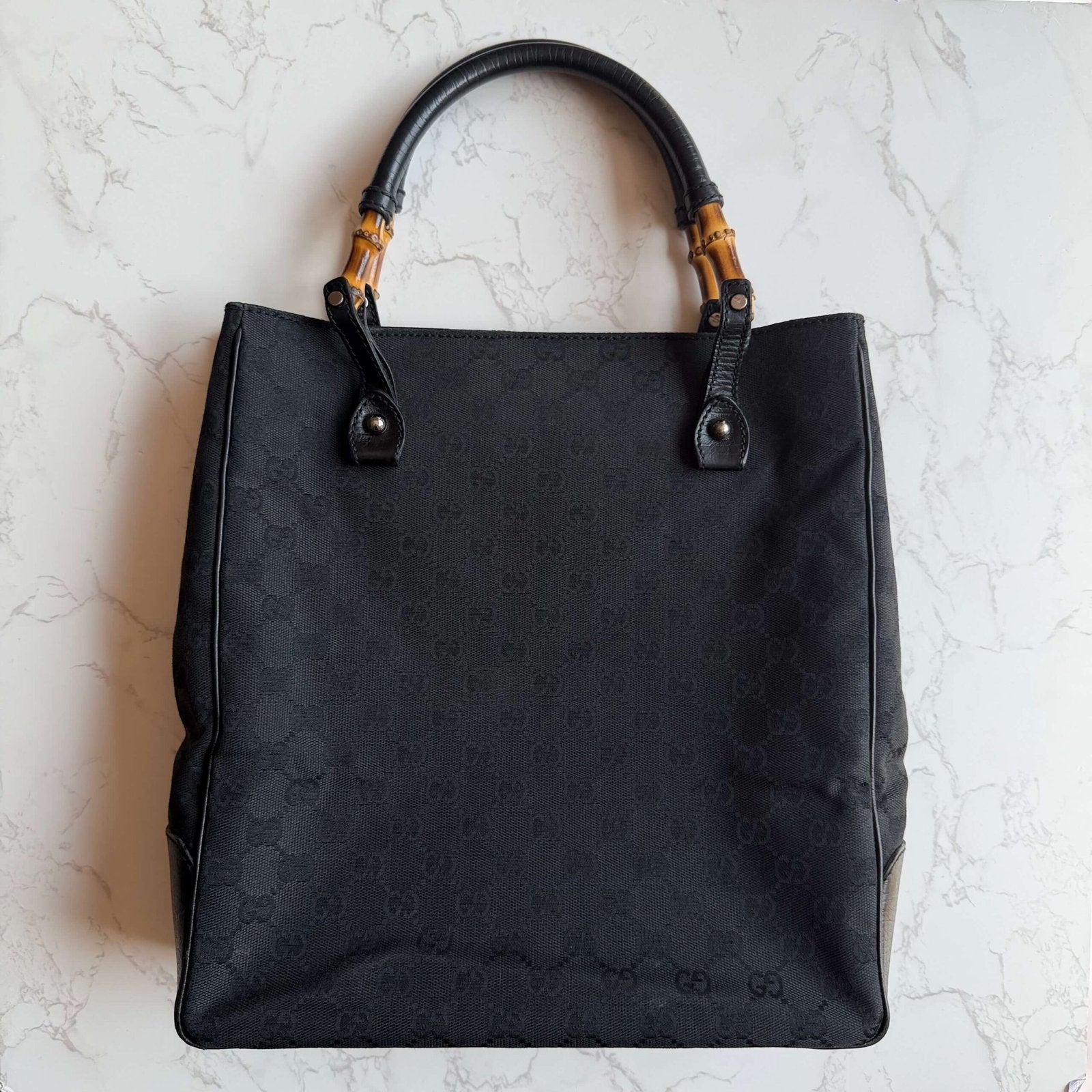 Vintage Gucci GG supreme canvas bamboo tote zwart