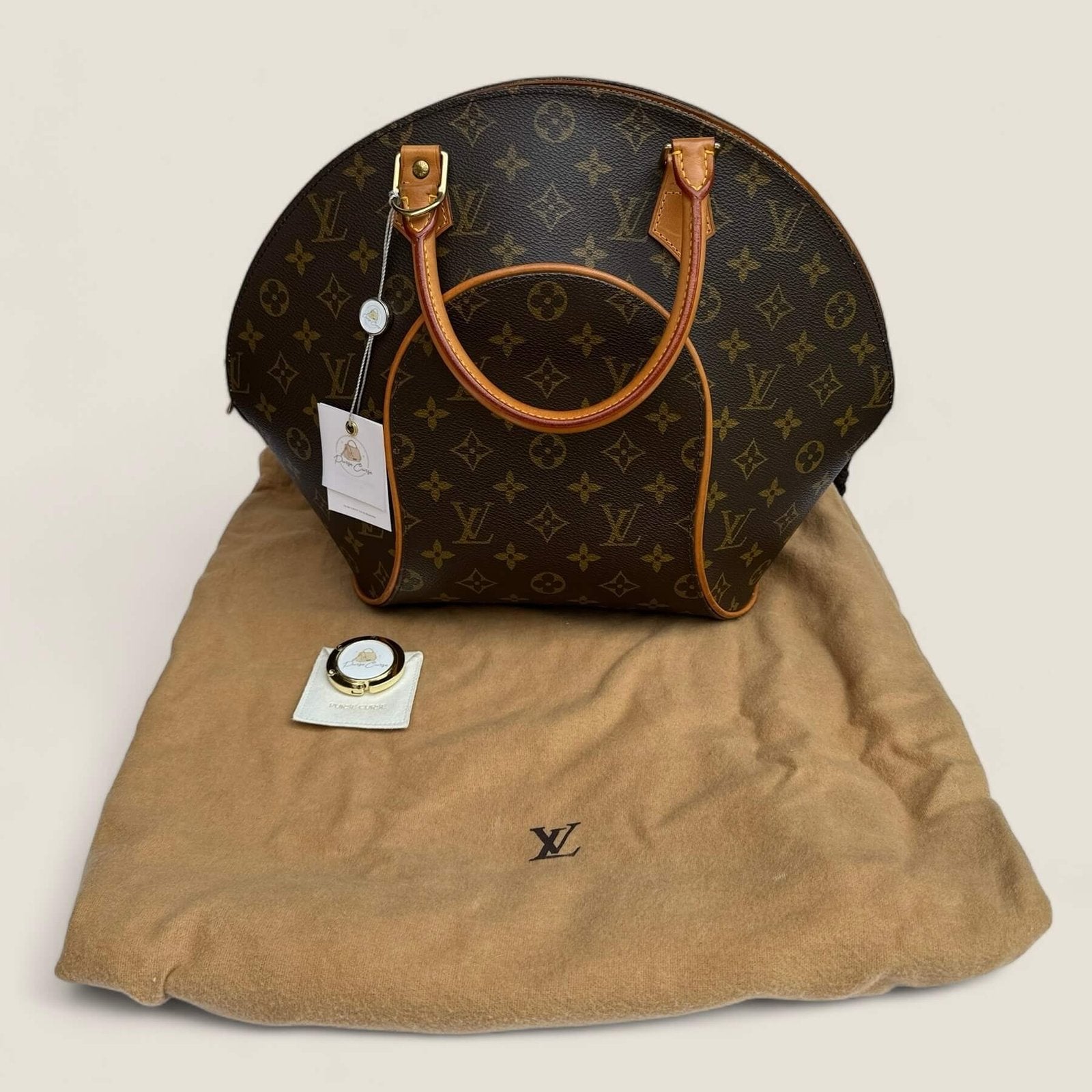 Vintage Louis Vuitton Ellipse PM handtas klassiek monogram canvas met dustbag en Purse Curse tassenhanger